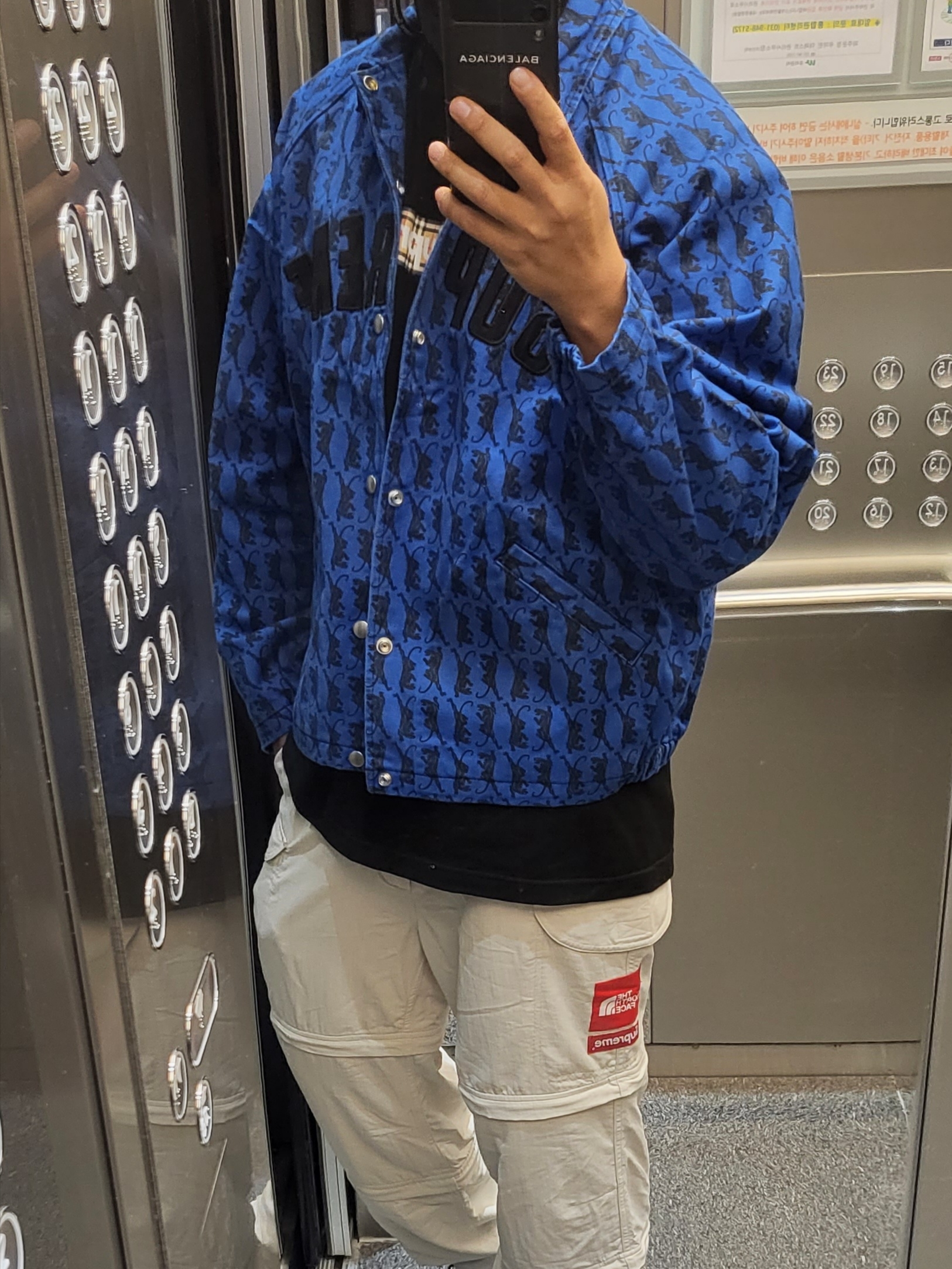 Supreme Snap Front Twill Jacket Panther - 18FW, Supreme x The North Face Trekking Zip-Off Belted Pants Stone - 22SS 착용 스타일
