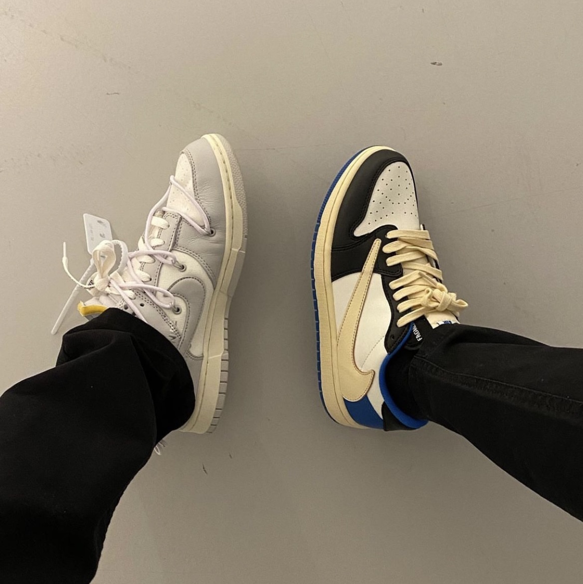 Jordan 1 x Travis Scott x Fragment Retro Low OG SP Military Blue 착용 스타일