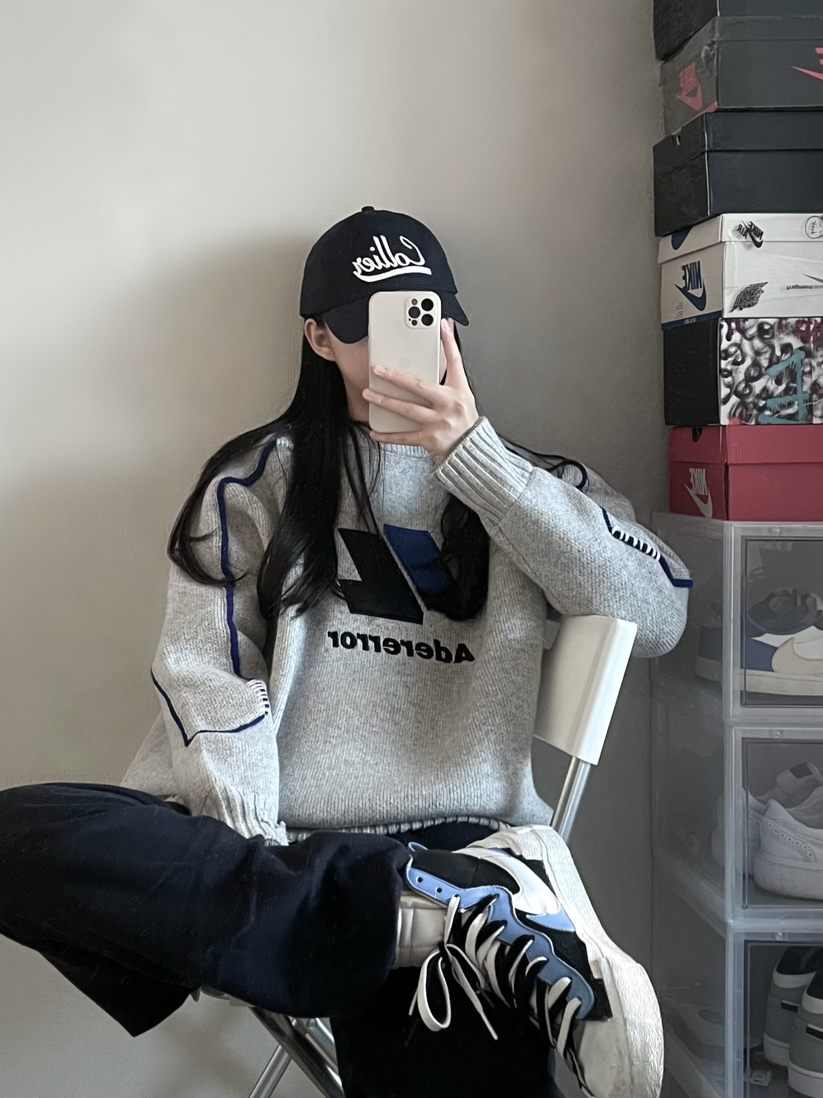 Zara x Ader Error Oversize Sweater Grey, Nike x Sacai Blazer Mid White Black Legend Blue 착용 스타일