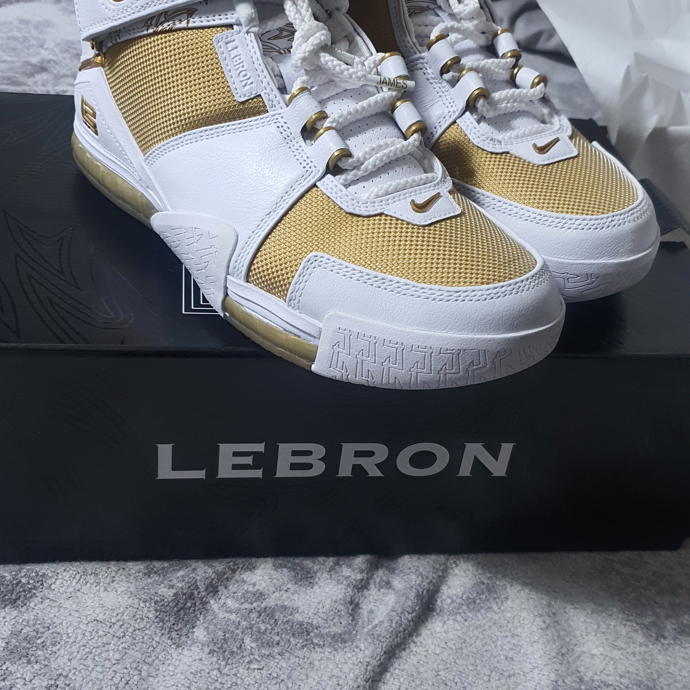 Nike Zoom LeBron 2 Metallic Gold and White 착용 스타일 - 1