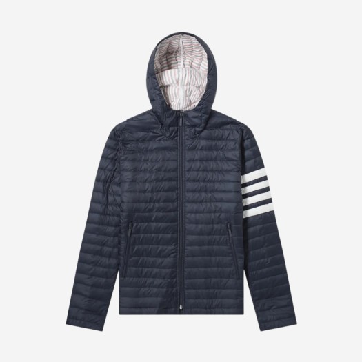Thom Browne Matte Nylon 4-Bar Stripe Downfill Quilted Hooded Jacket Navy