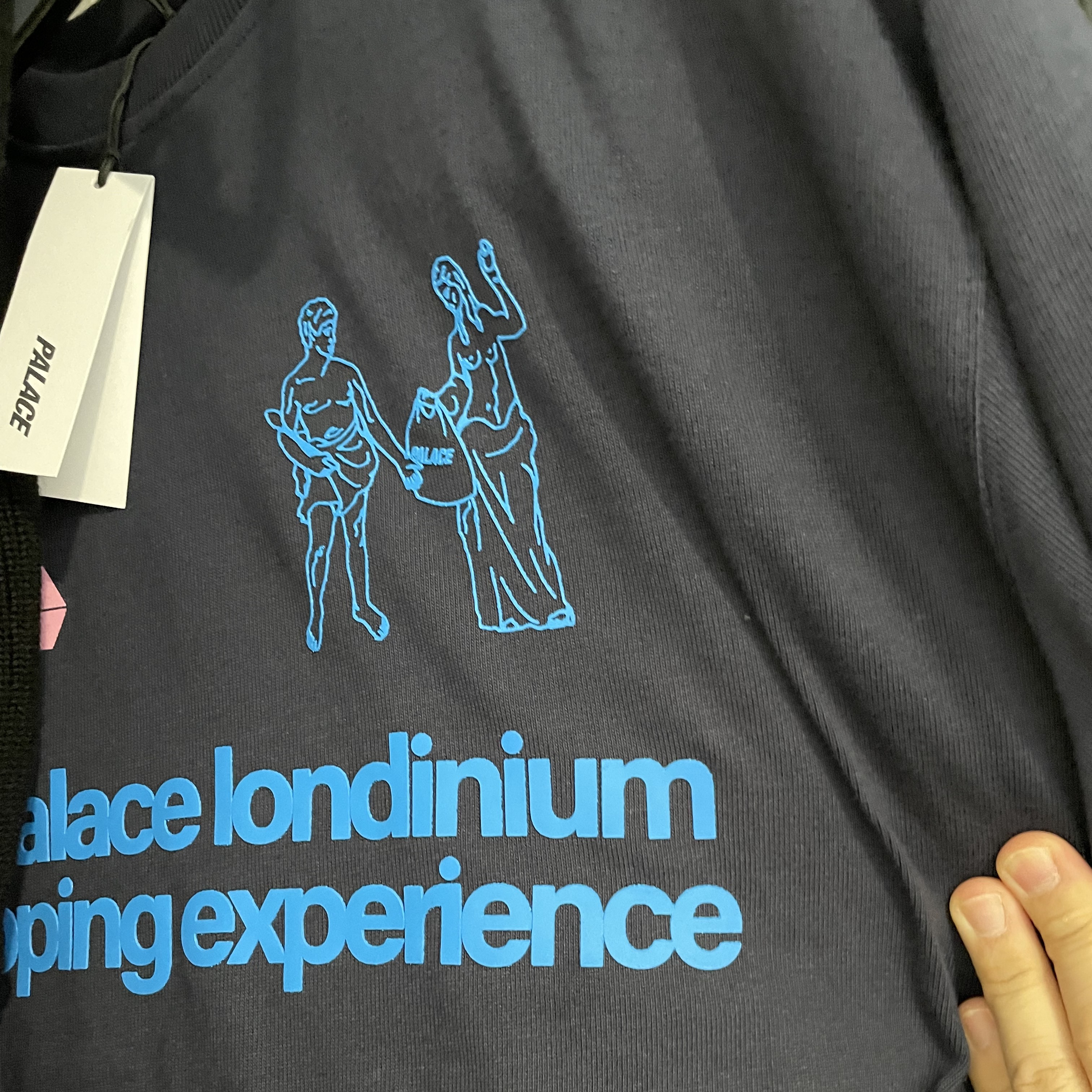 Palace Shopping Experience Crew Navy - 22SS 착용 스타일