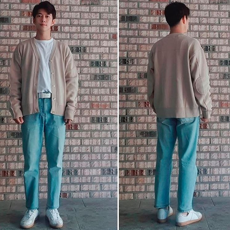 Adidas BW Army White, Maison Kitsune Fox Head Patch Regular Long Sleeve T-Shirt White 착용 스타일 - 1