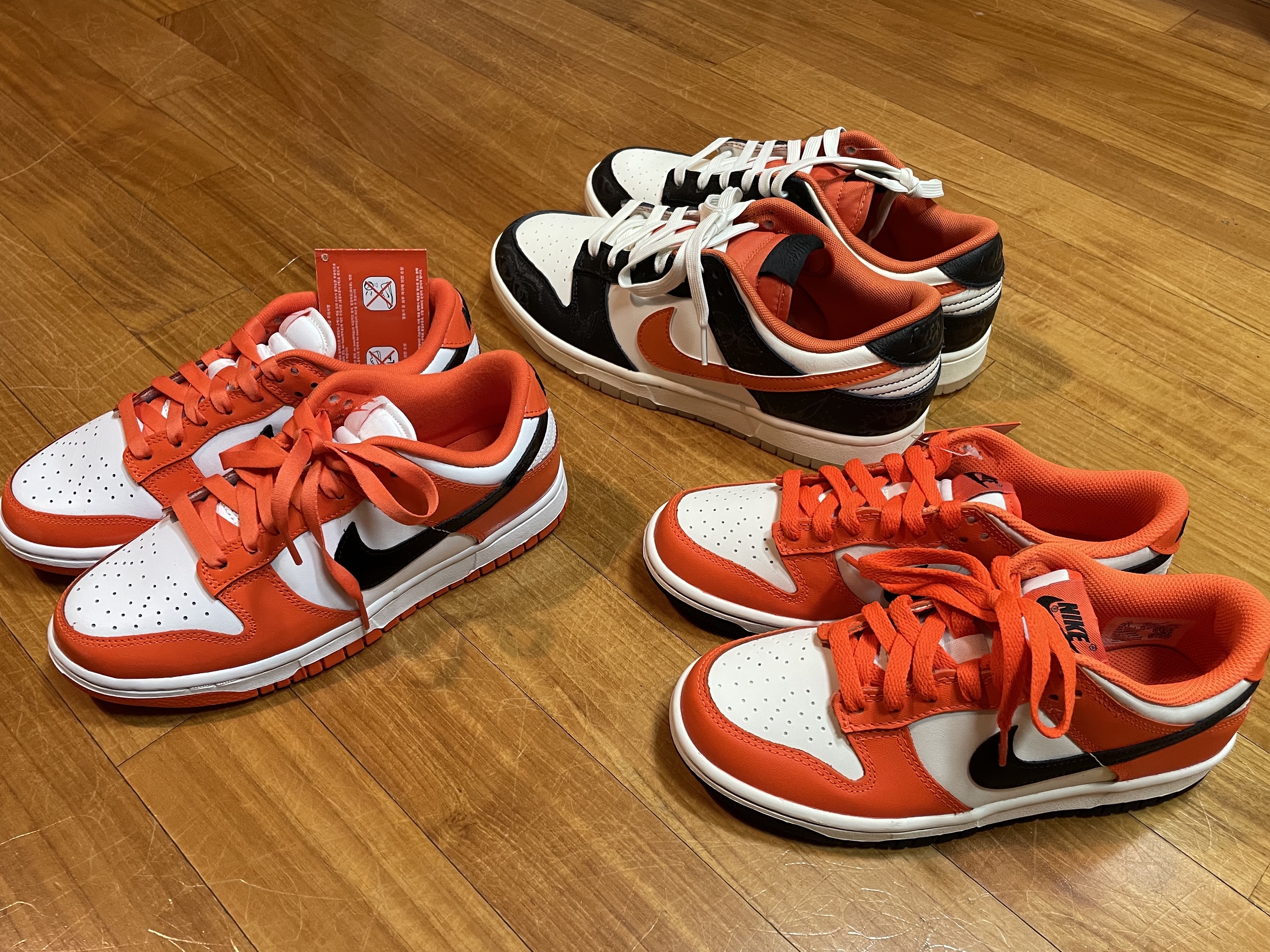 Nike Dunk Low Retro PRM Halloween, (GS) Nike Dunk Low Safety Orange 착용 스타일 - 1
