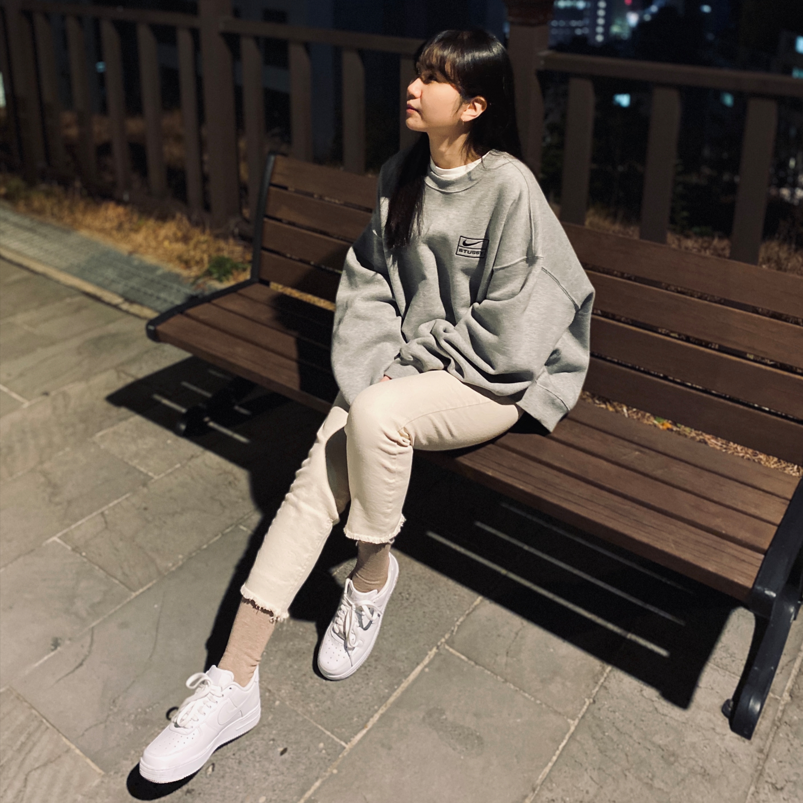 Nike Air Force 1 '07 Low White, Nike x Stussy NRG BR Crew Fleece Grey 착용 스타일