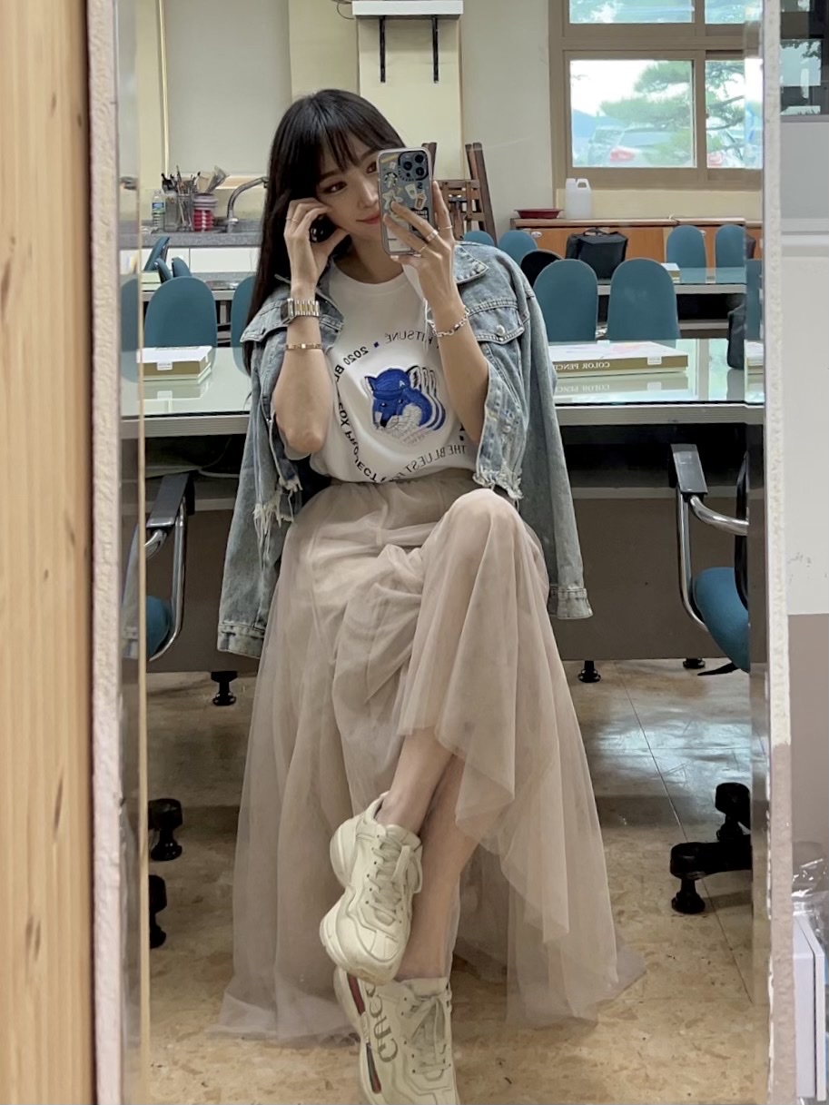 Gucci Rhyton Leather Sneakers Logo, (W) Gucci Rhyton Leather Sneakers Logo 착용 스타일 - 2