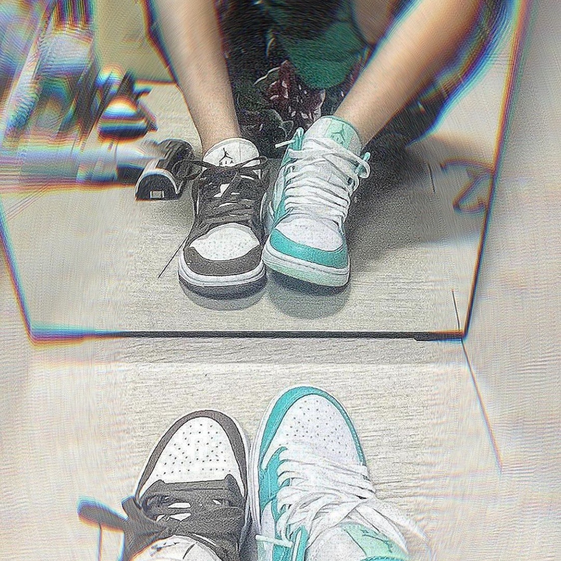 (W) Jordan 1 Low SE Light Olive, (W) Jordan 1 Mid Washed Teal Mint Foam 착용 스타일 - 1
