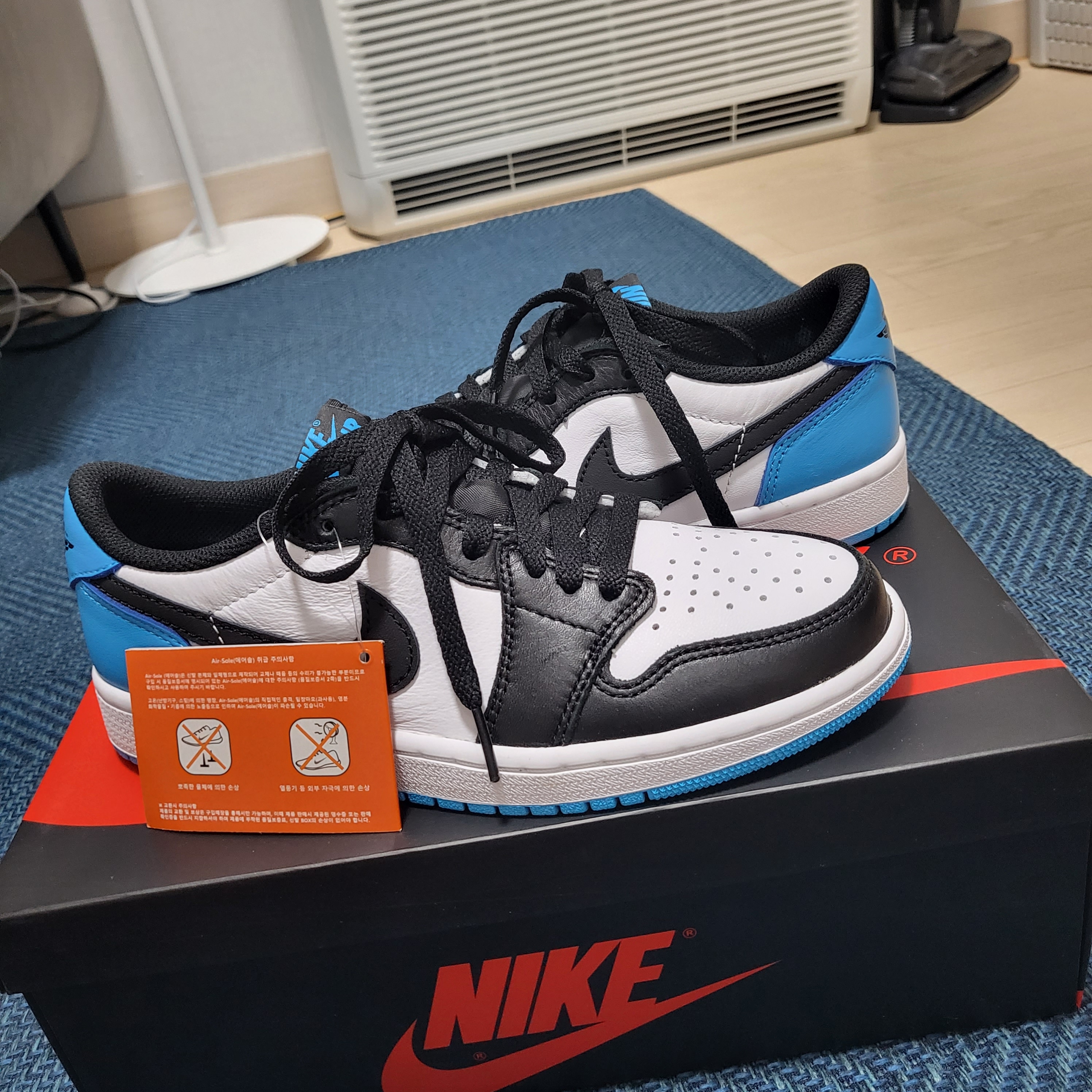 Jordan 1 Retro Low OG Black and Dark Powder Blue 착용 스타일