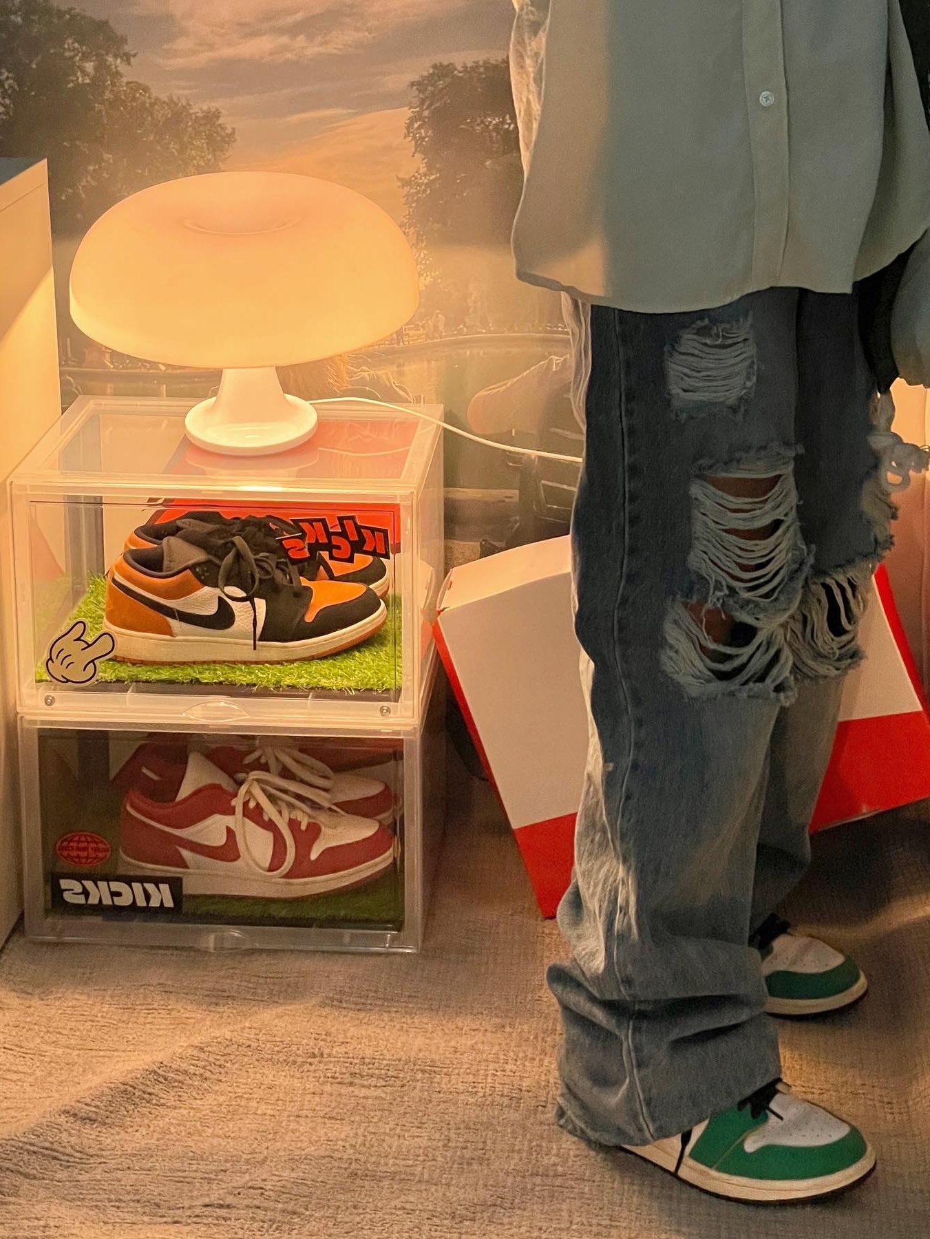 (W) Jordan 1 Retro High OG Lucky Green, Jordan 1 Low Gym Red White 착용 스타일 - 4