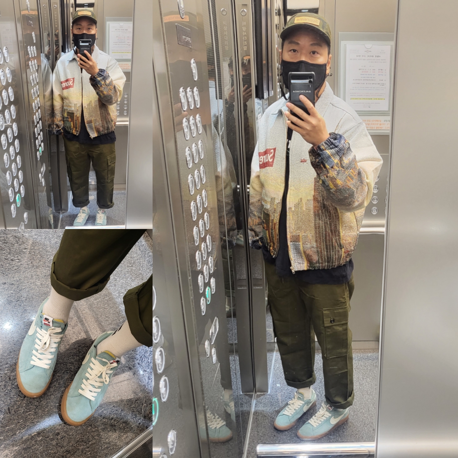 Supreme Aerial Tapestry Harrington Jacket - 20FW, Nike x Supreme SB Blazer Low GT Canon 착용 스타일
