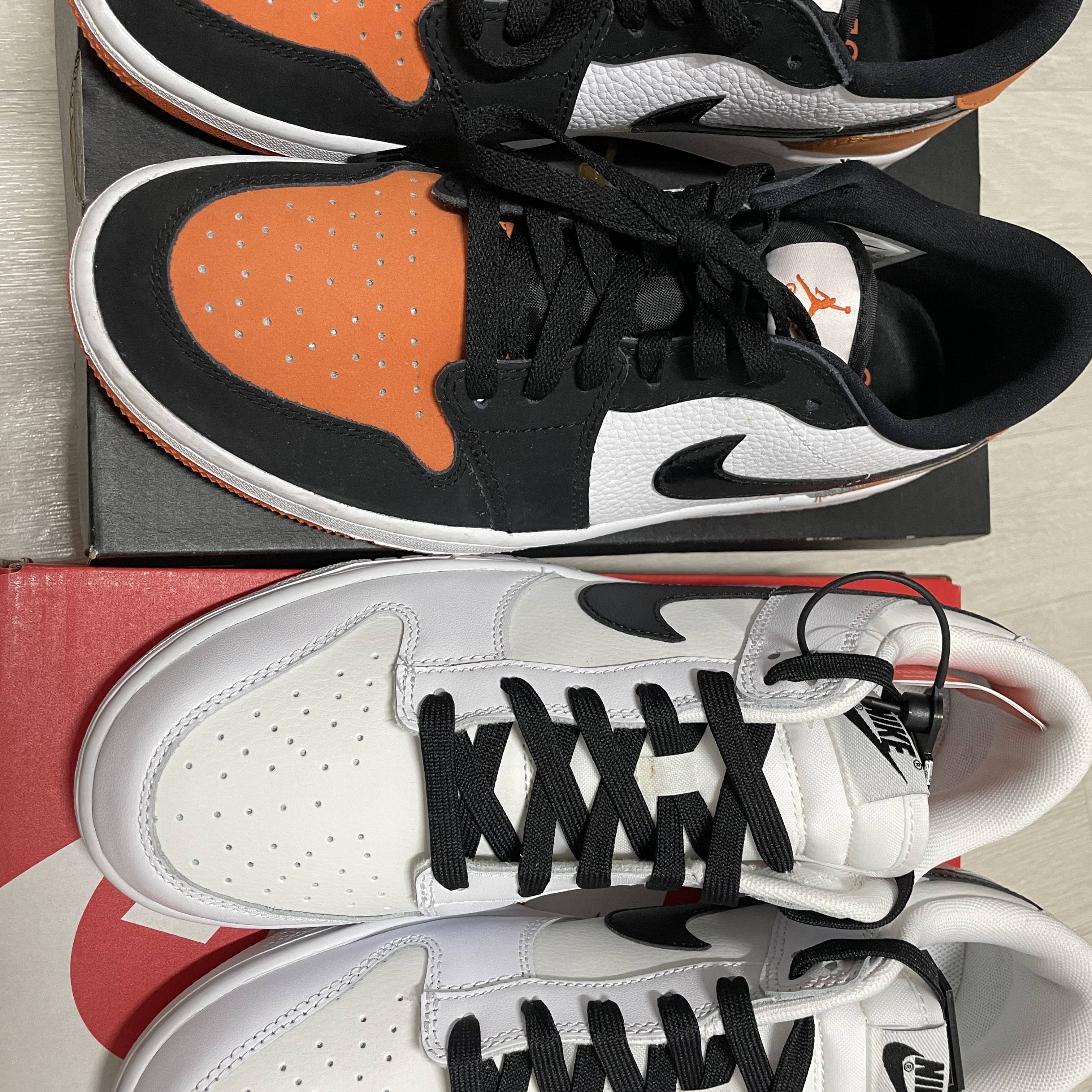 Nike Dunk Low Retro Summit White, Jordan 1 Low Golf Starfish 착용 스타일 - 2