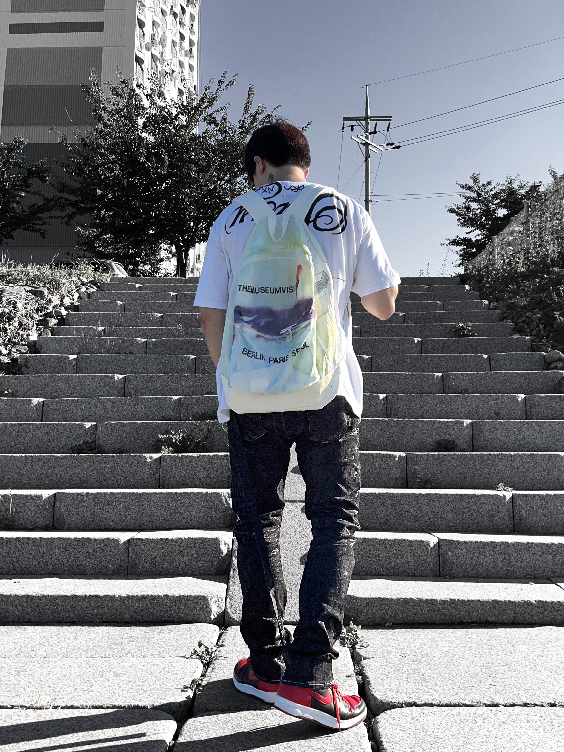 Jordan 1.5 Retro Bred, Stussy x Takahiromiyashita The Soloist 40 WT T-Shirt 착용 스타일