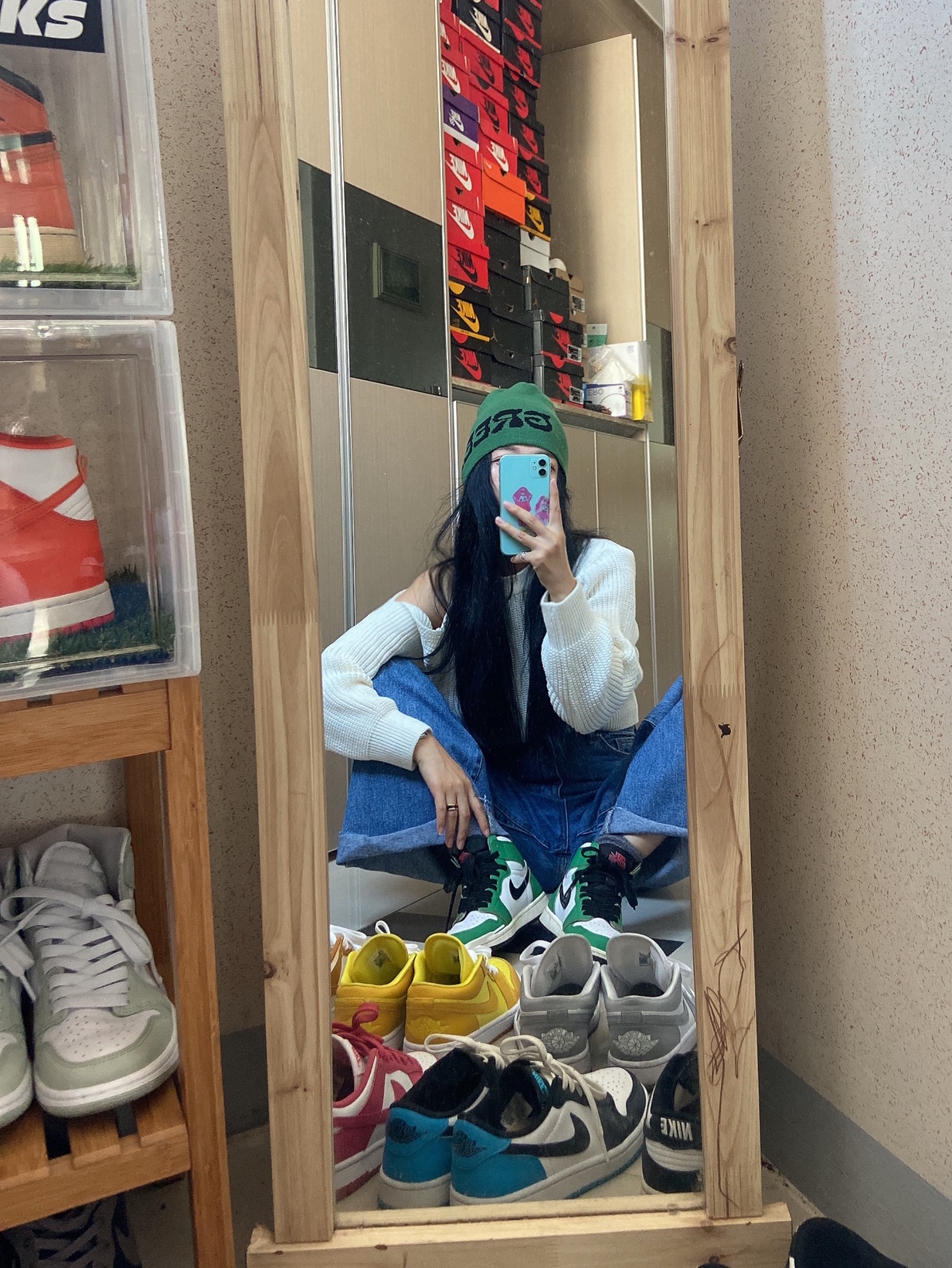 (W) Jordan 1 Retro High OG Lucky Green 착용 스타일 - 1