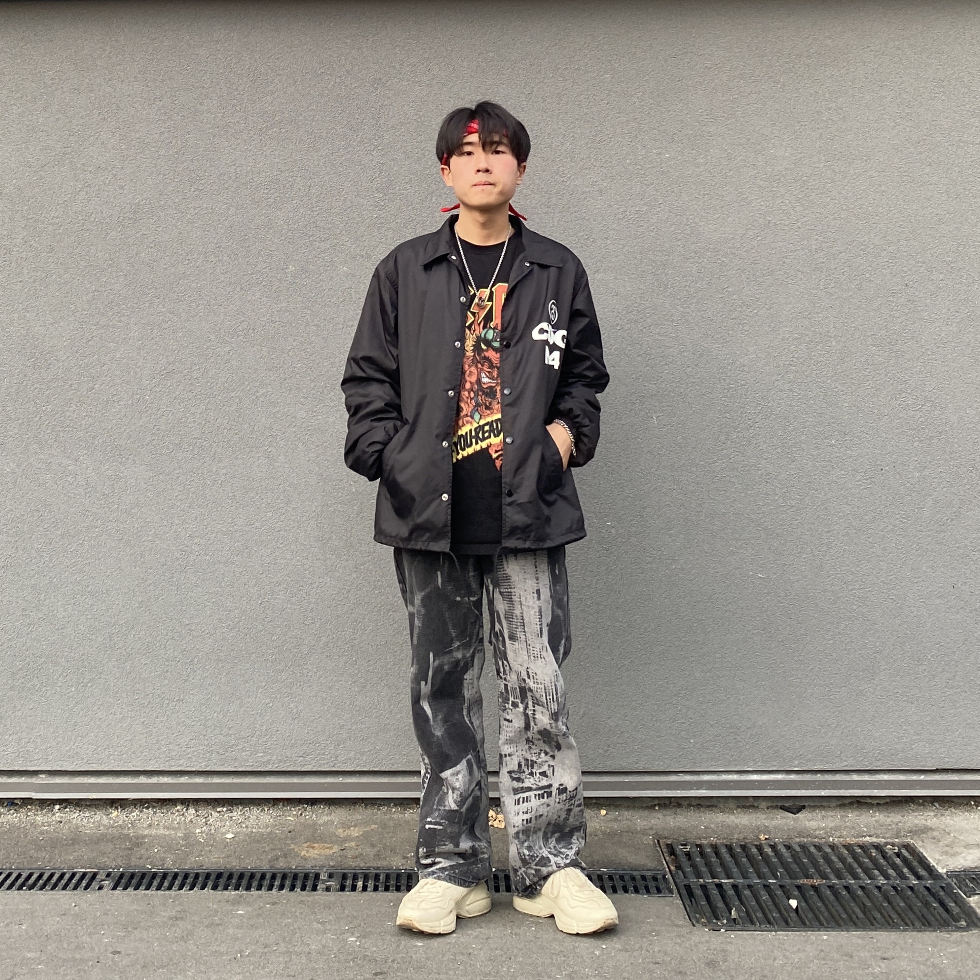 CDG x Stussy Coach Jacket Black, Gucci Rhyton Leather Sneakers Logo 착용 스타일 - 1