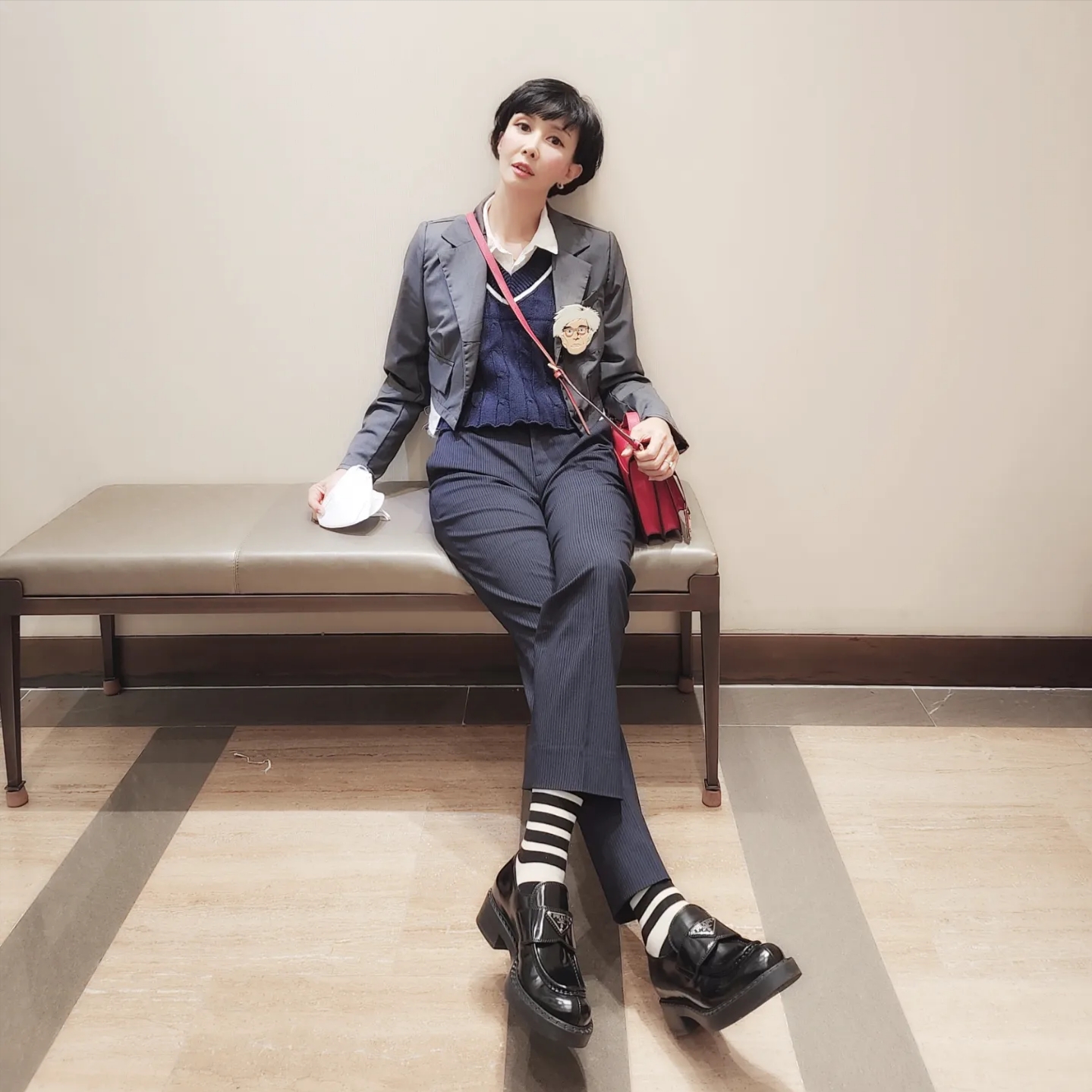 Prada Chocolate Brushed Leather Loafers Black 착용 스타일