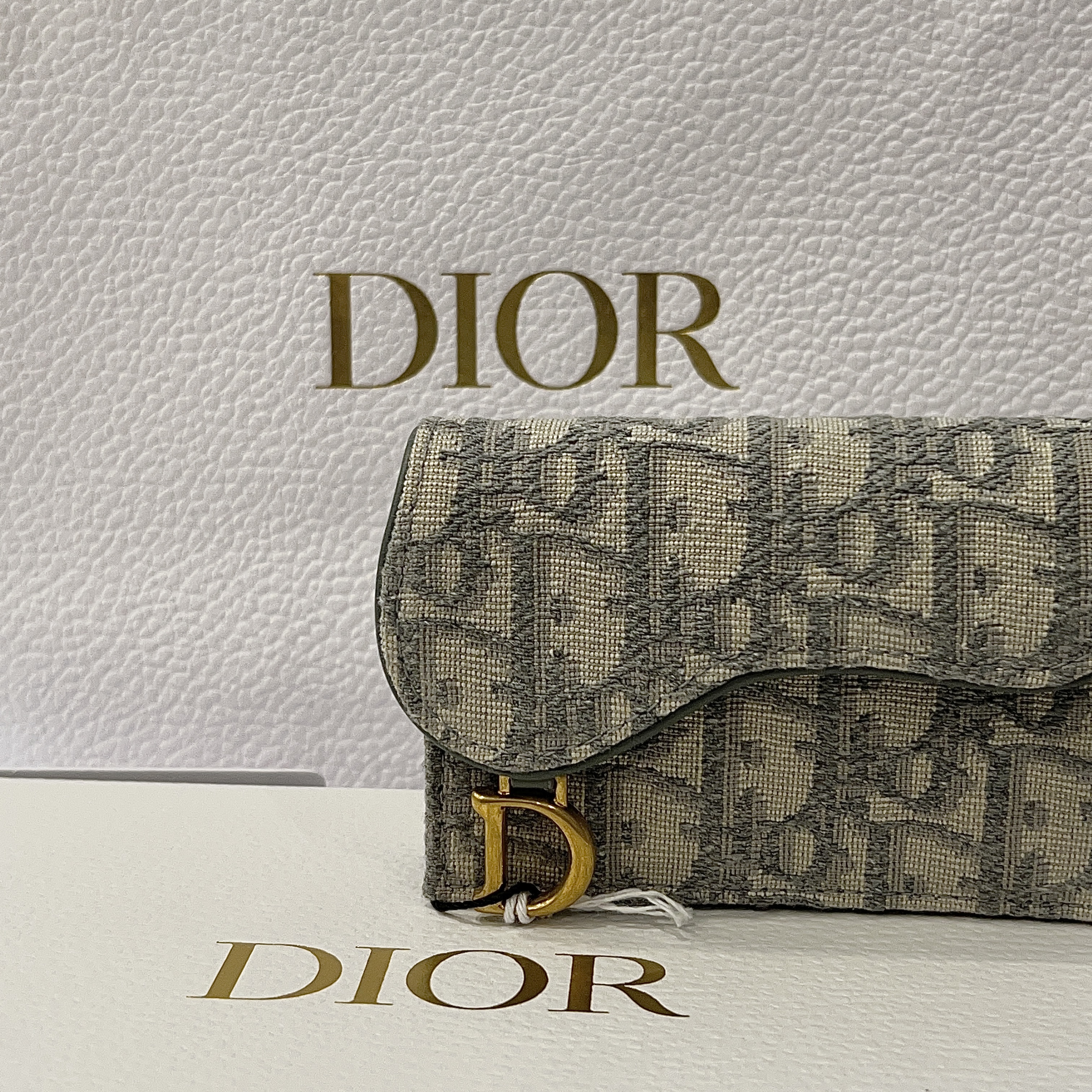 Dior Saddle Flap Card Holder Grey Dior Oblique Jacquard 착용 스타일