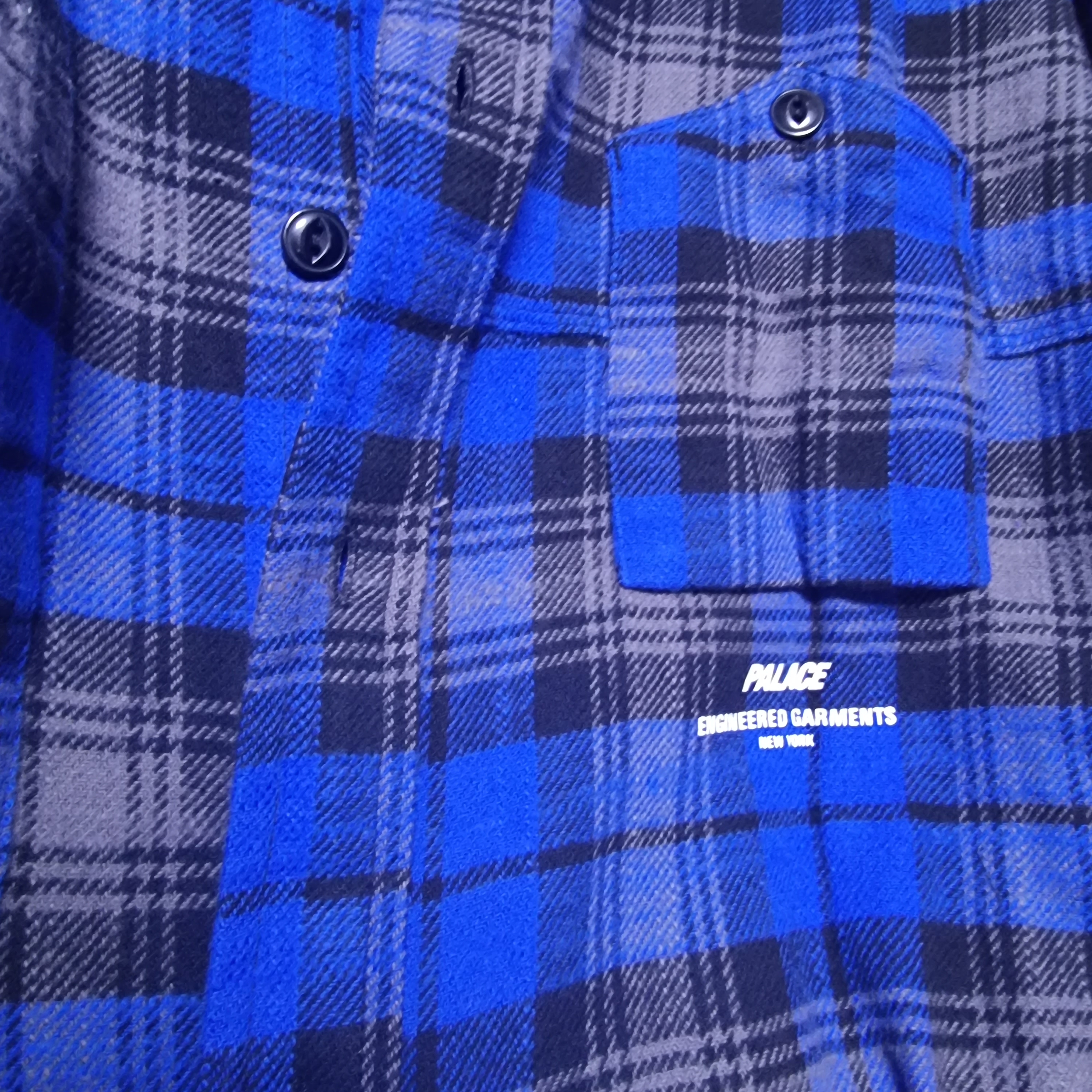 Palace x Engineered Garments Panel Check Work Shirt Blue - 22FW 착용 스타일