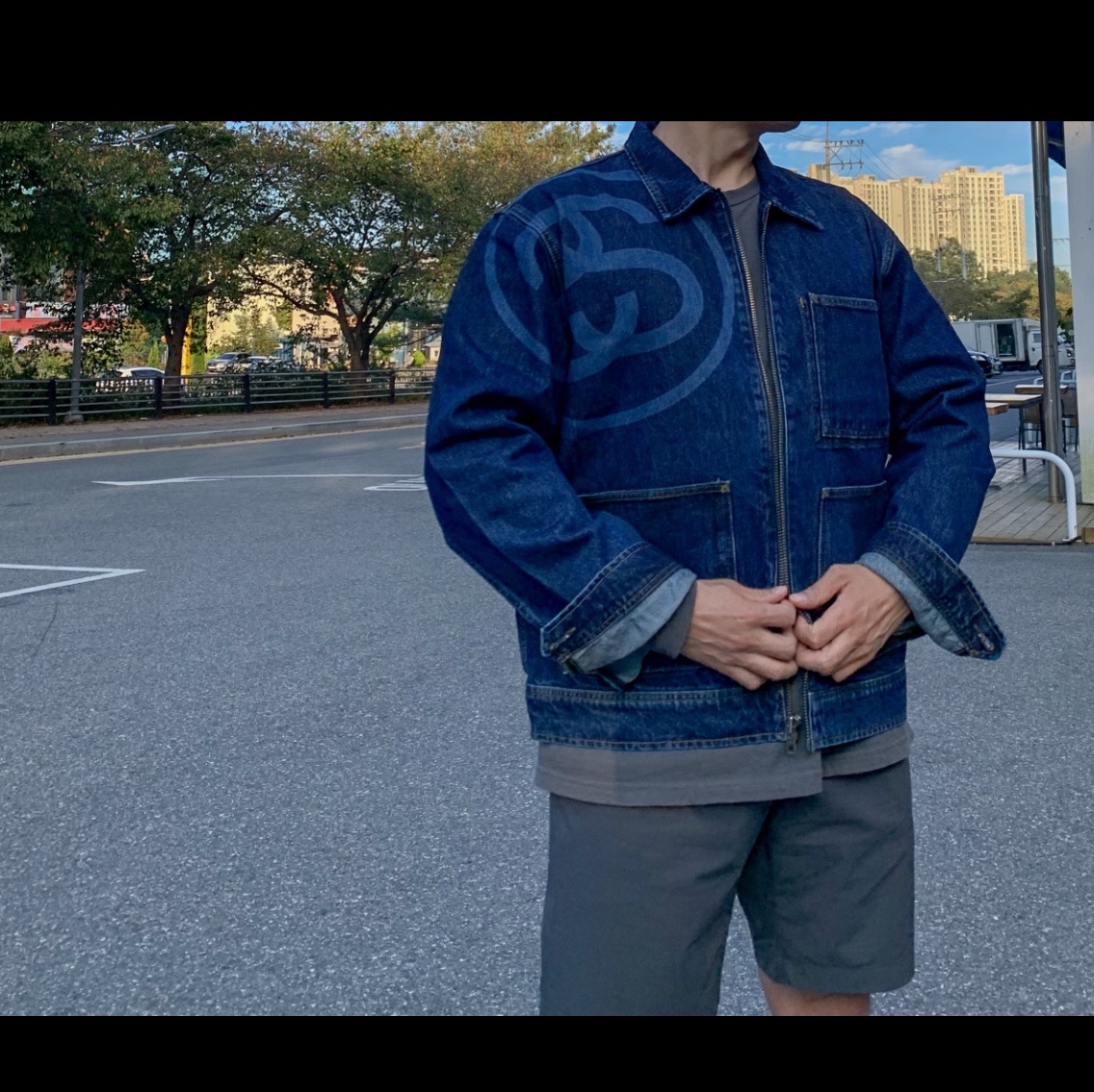 Stussy SS Link Zip Work Jacket One Wash 착용 스타일 - 2