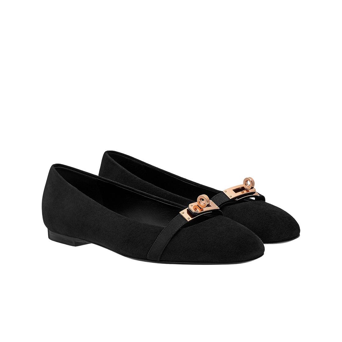 (W) 에르메스 빌바오 발레 플랫 고트스킨 & 로즈 골드 하드웨어 누아((W) Hermes Bilbao Ballet Flat Goatskin & Rose Gold Noir) - 2