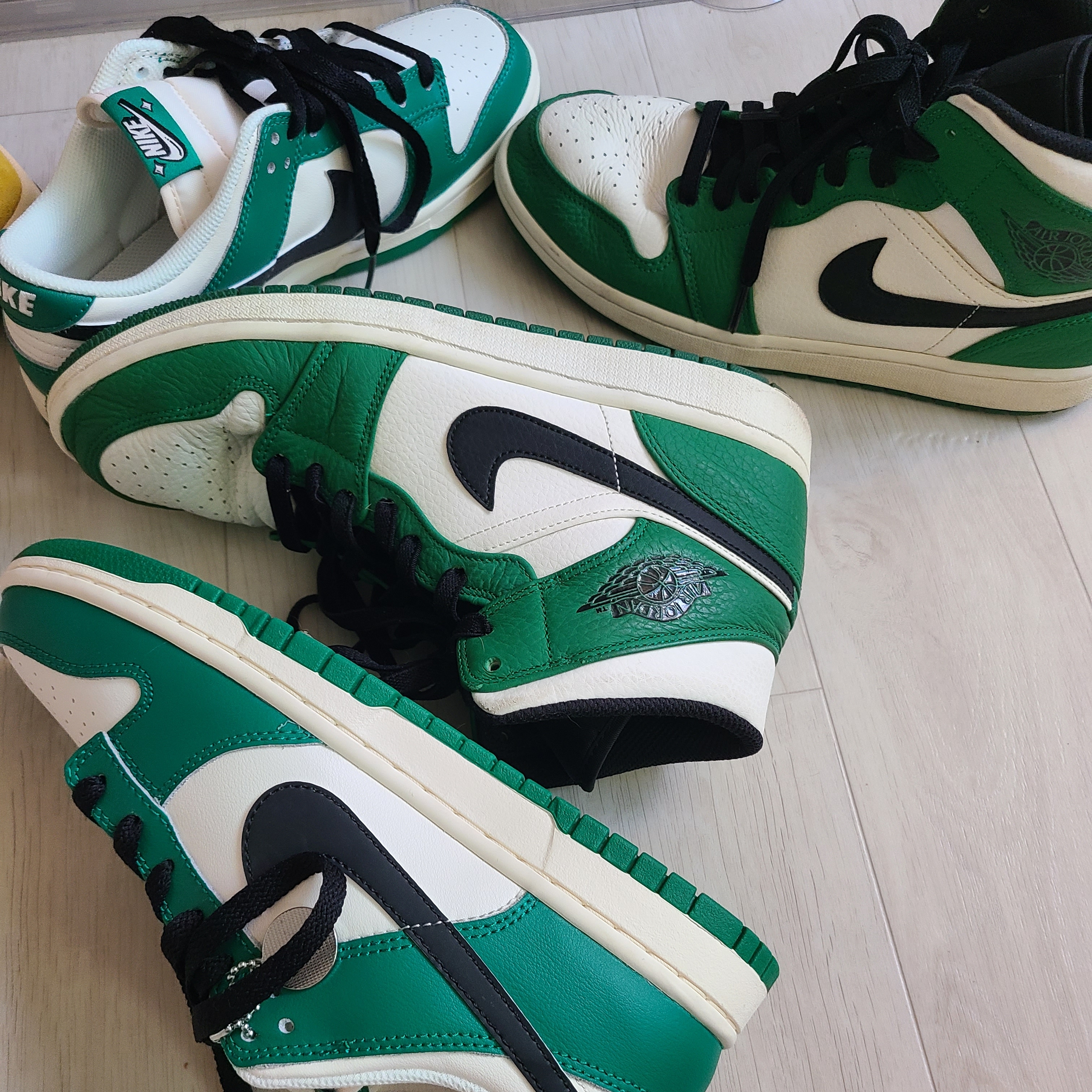 Nike Dunk Low Retro SE Jackpot Malachite, Jordan 1 Mid Pine Green 착용 스타일 - 2