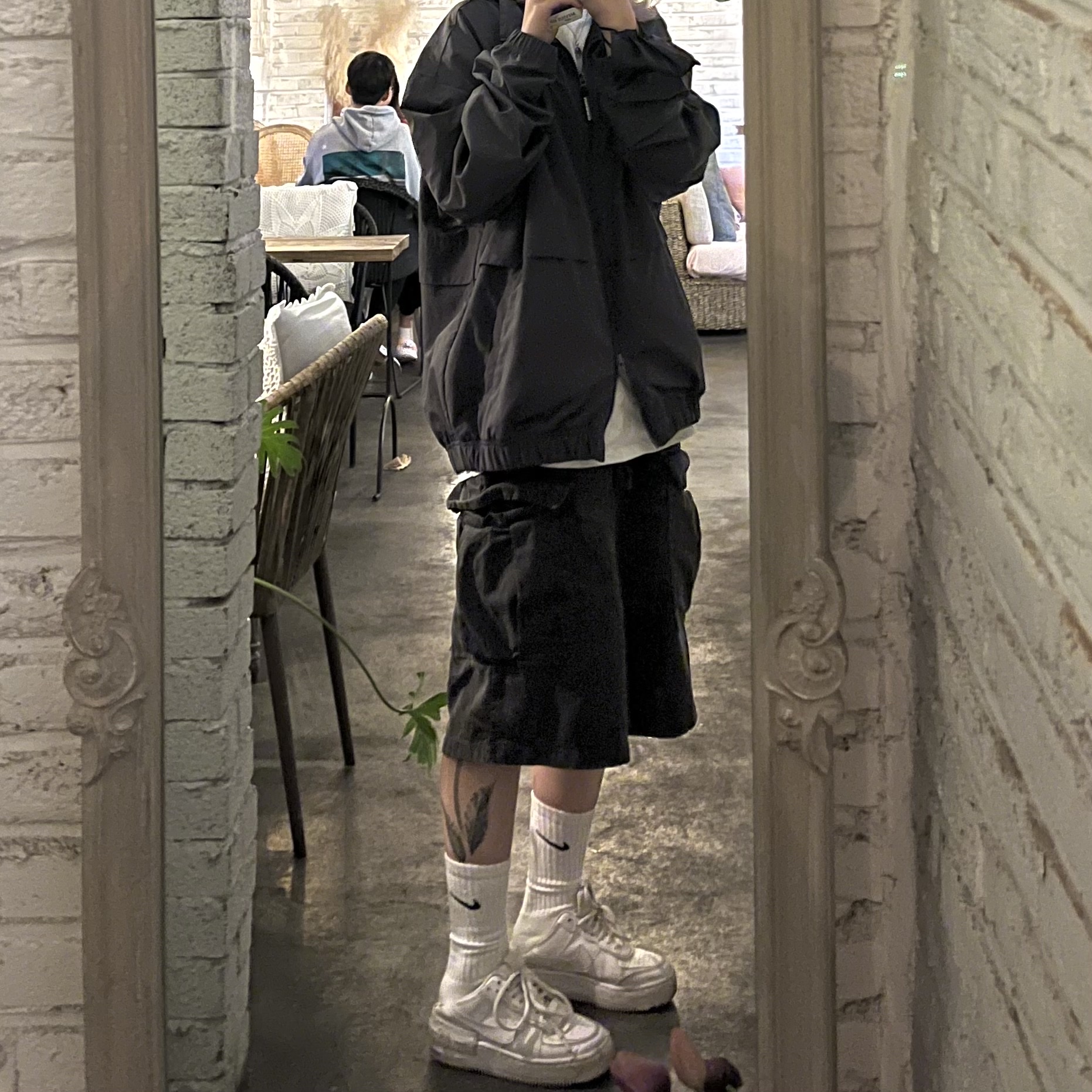 (W) Nike Air Force 1 Shadow Triple White 착용 스타일
