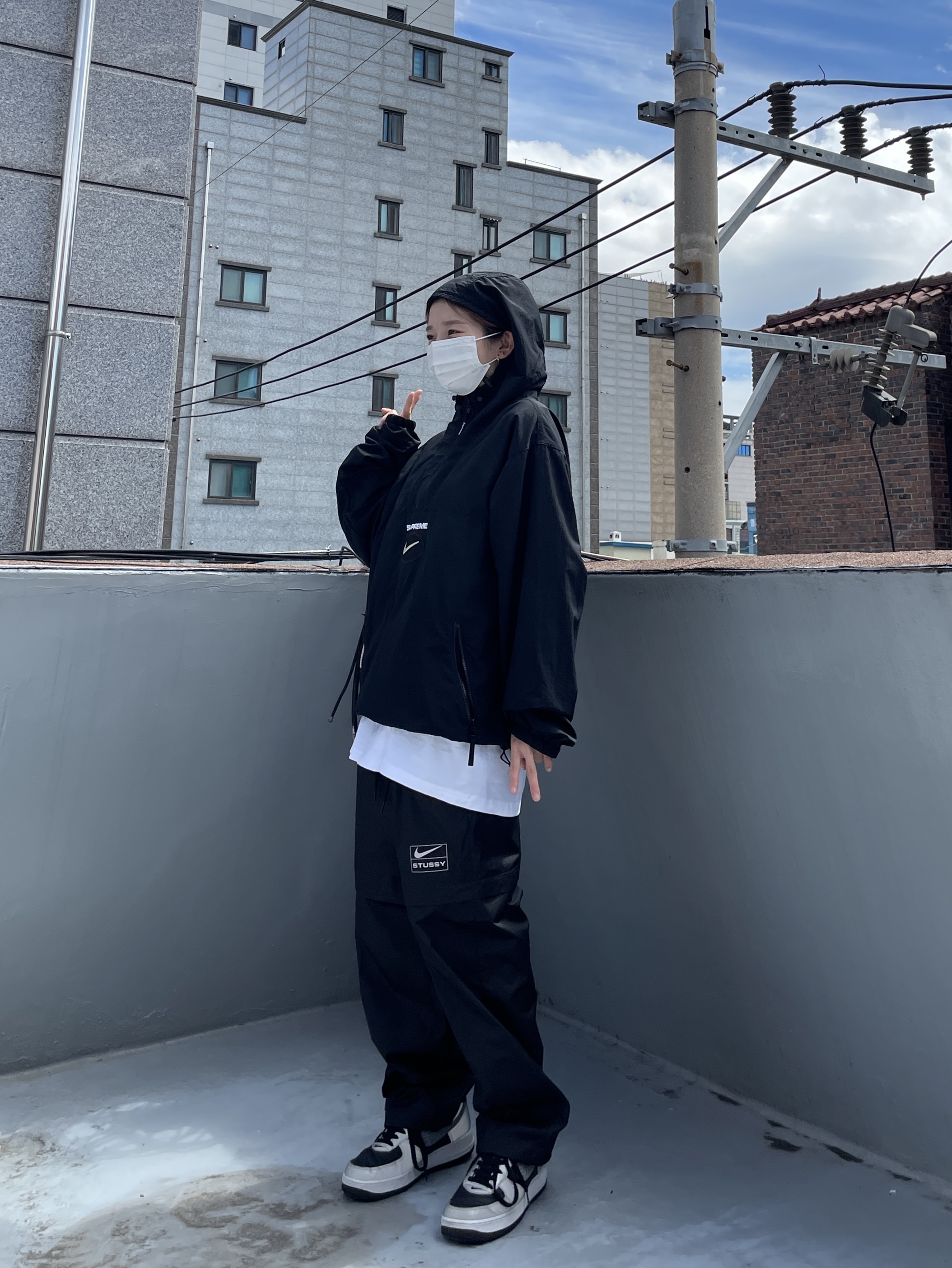 Supreme x Nike Jewel Reversible Ripstop Anorak Black - 20FW, Nike x Stussy NRG FL Storm-Fit Pants Black (DO7170-010) 착용 스타일 - 1