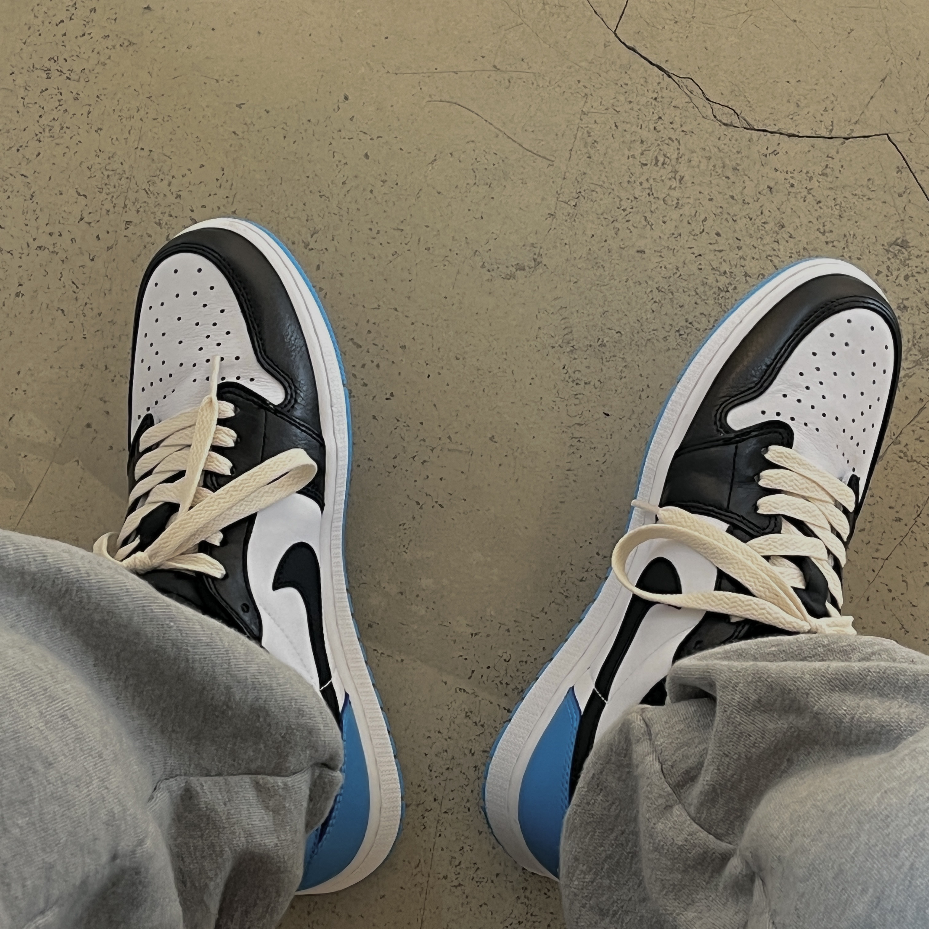 Jordan 1 Retro Low OG Black and Dark Powder Blue 착용 스타일
