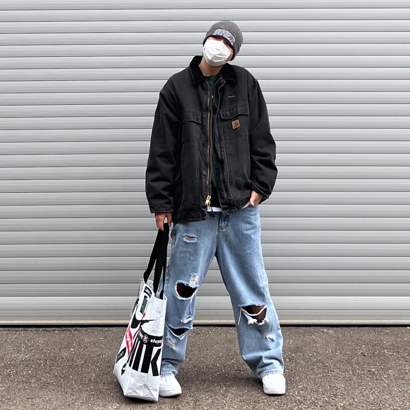 Supreme Rainbow Stripe Beanie Black - 21FW, Nike Air Force 1 Low Sketch White Black 착용 스타일 - 2