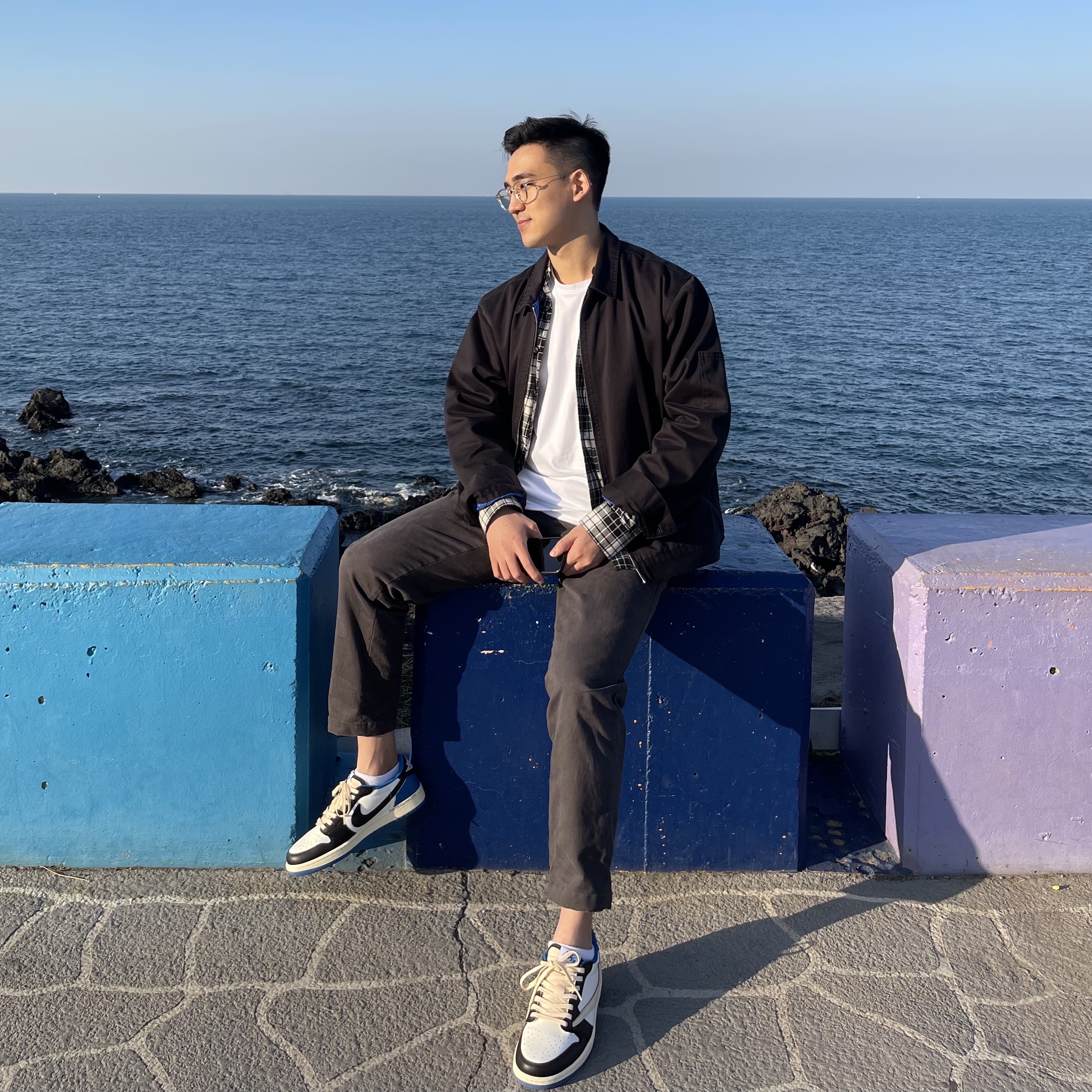 Jordan 1 x Travis Scott x Fragment Retro Low OG SP Military Blue, Supreme x Comme des Garcons Junya Watanabe Man Printed Work Jacket Black - 21FW 착용 스타일