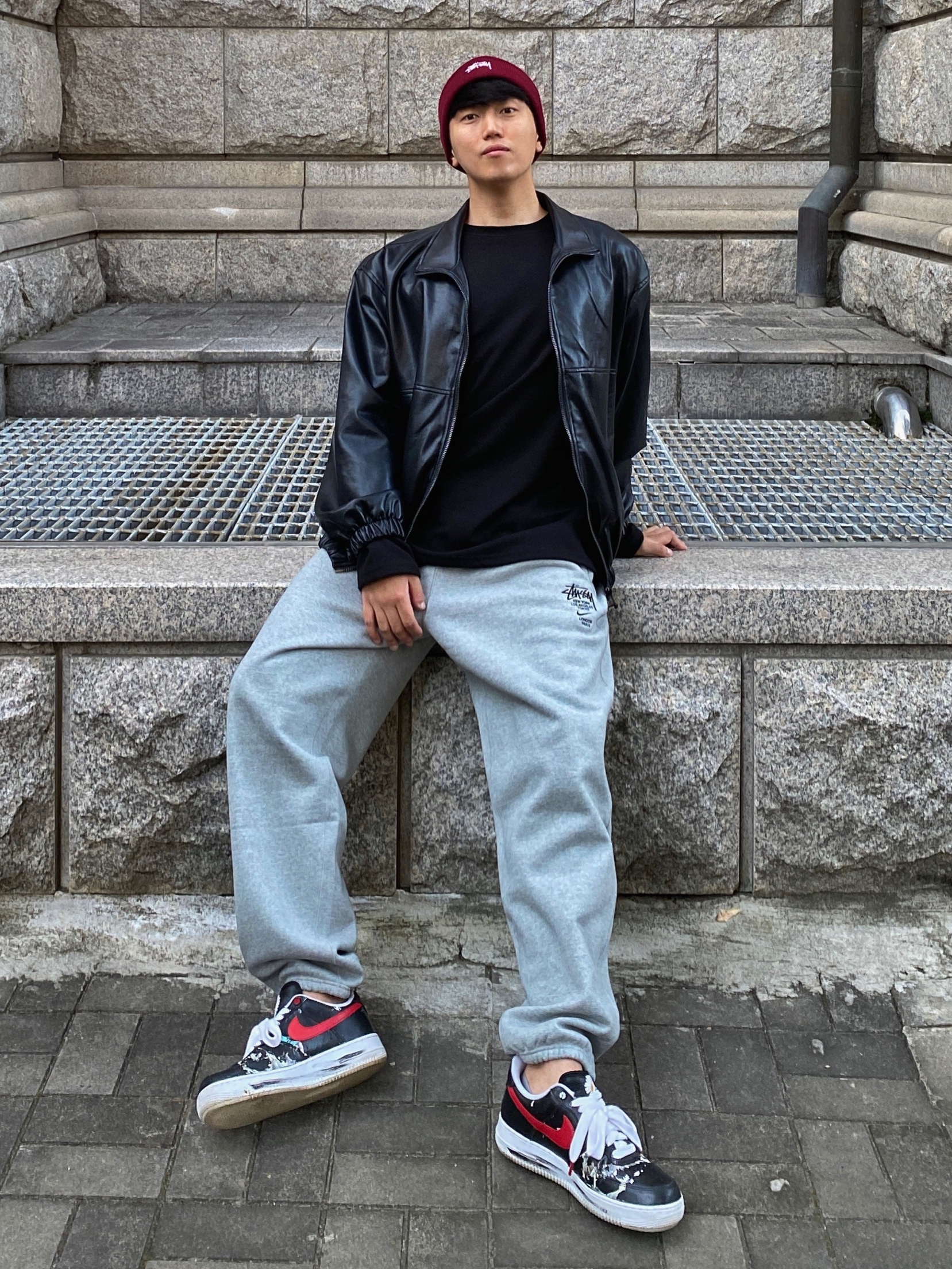 Nike x Stussy NRG ZR Fleece Pants Heather Grey - US/EU, Nike x Peaceminusone Air Force 1 Low Para-Noise - Korea Exclusive 착용 스타일