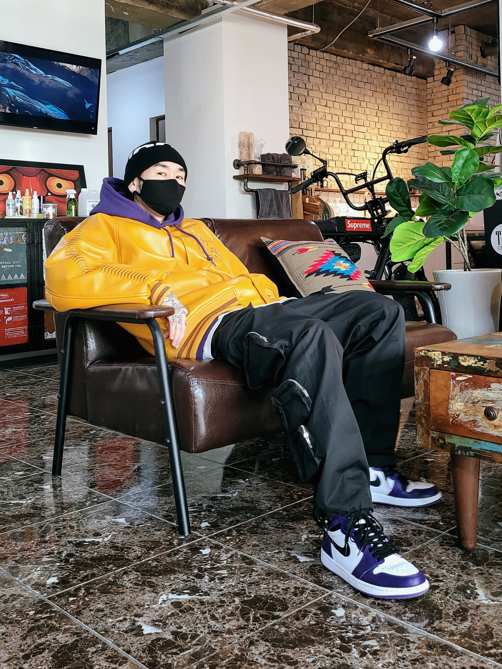 Supreme Big Logo Beanie Black, Palace P-3D Hood Purple - 21FW 착용 스타일