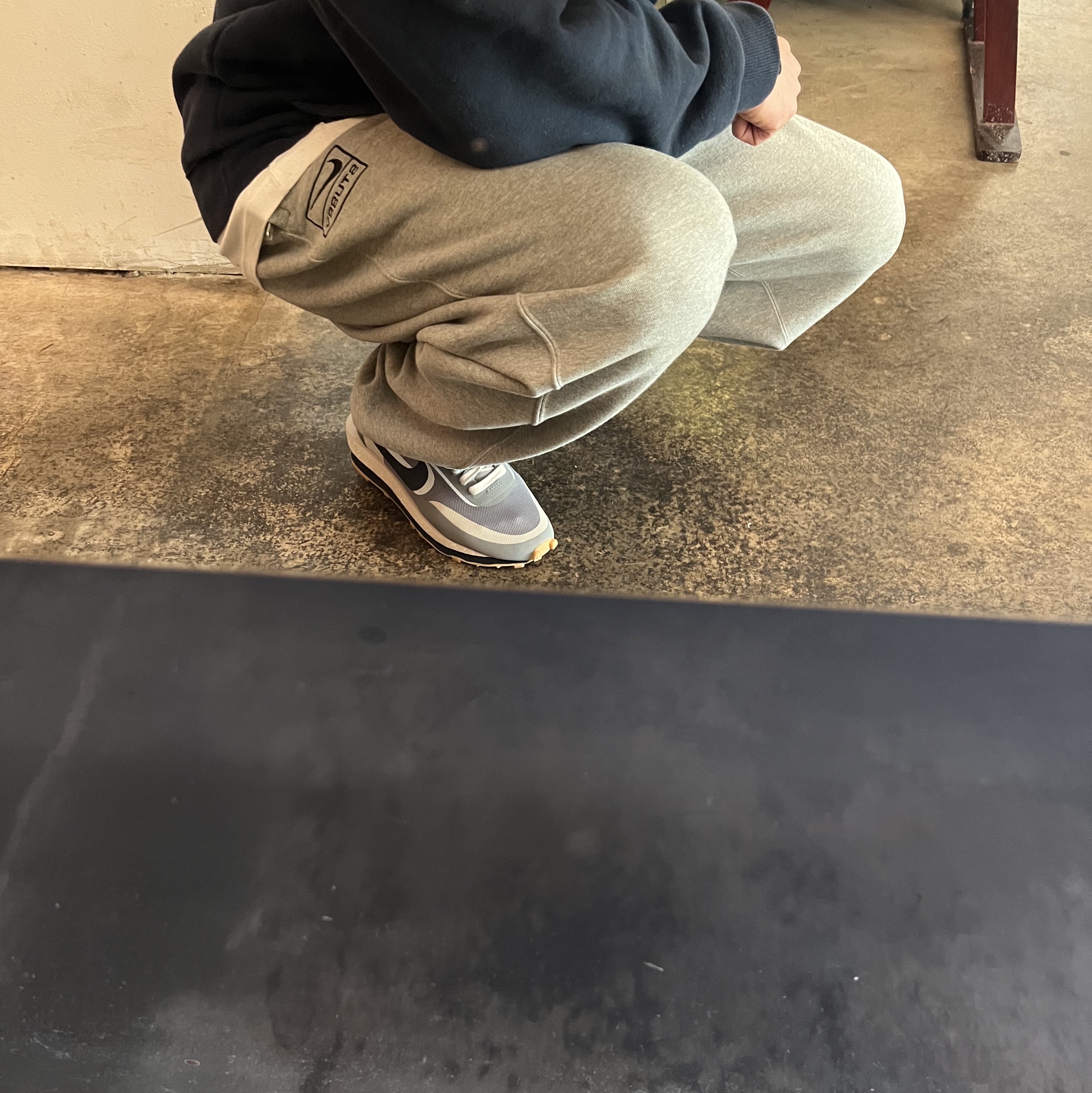 Nike x Sacai x Clot LDWaffle Cool Grey, Nike x Stussy NRG BR Fleece Pants Grey 착용 스타일