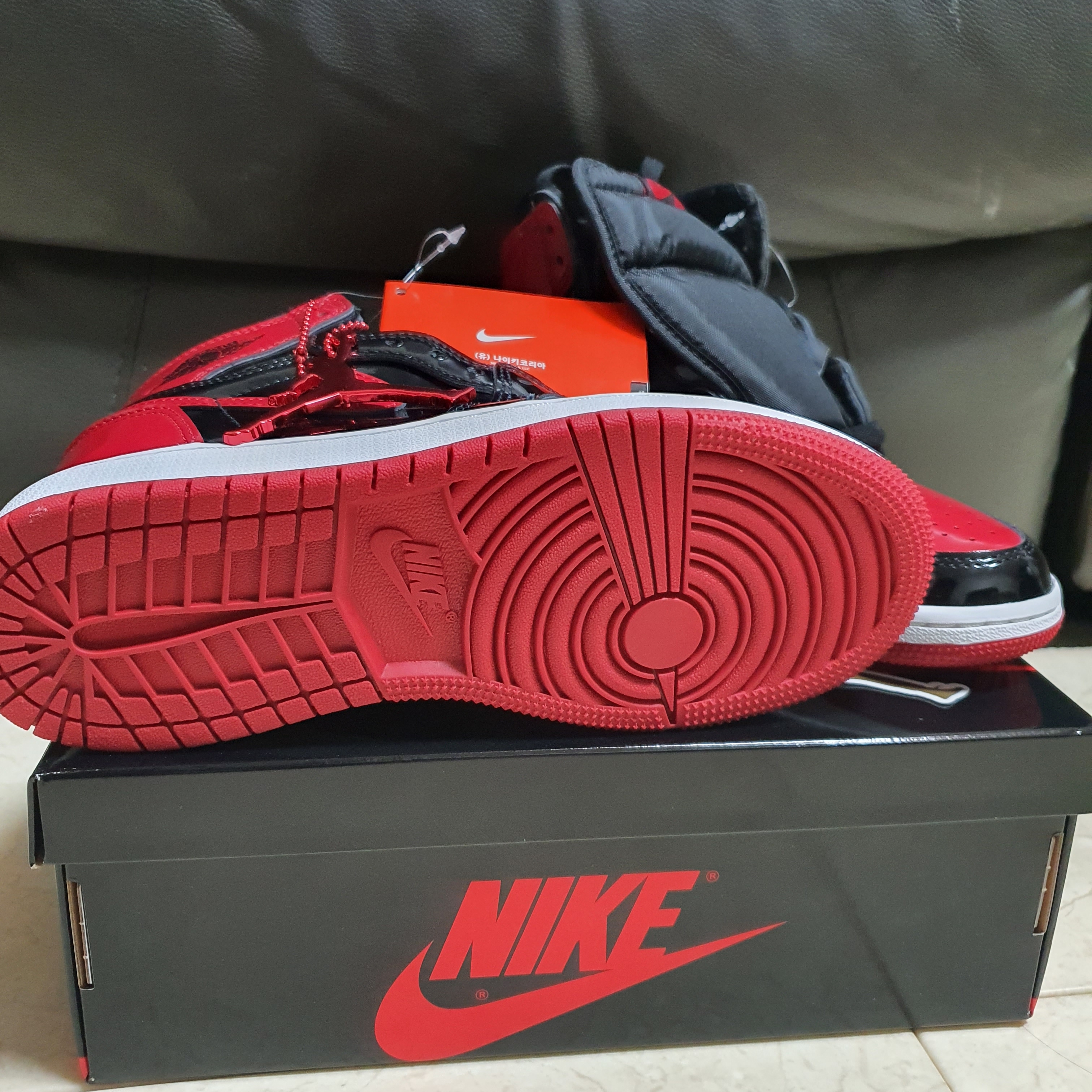 (GS) Jordan 1 Retro High OG Patent Bred 착용 스타일 - 2