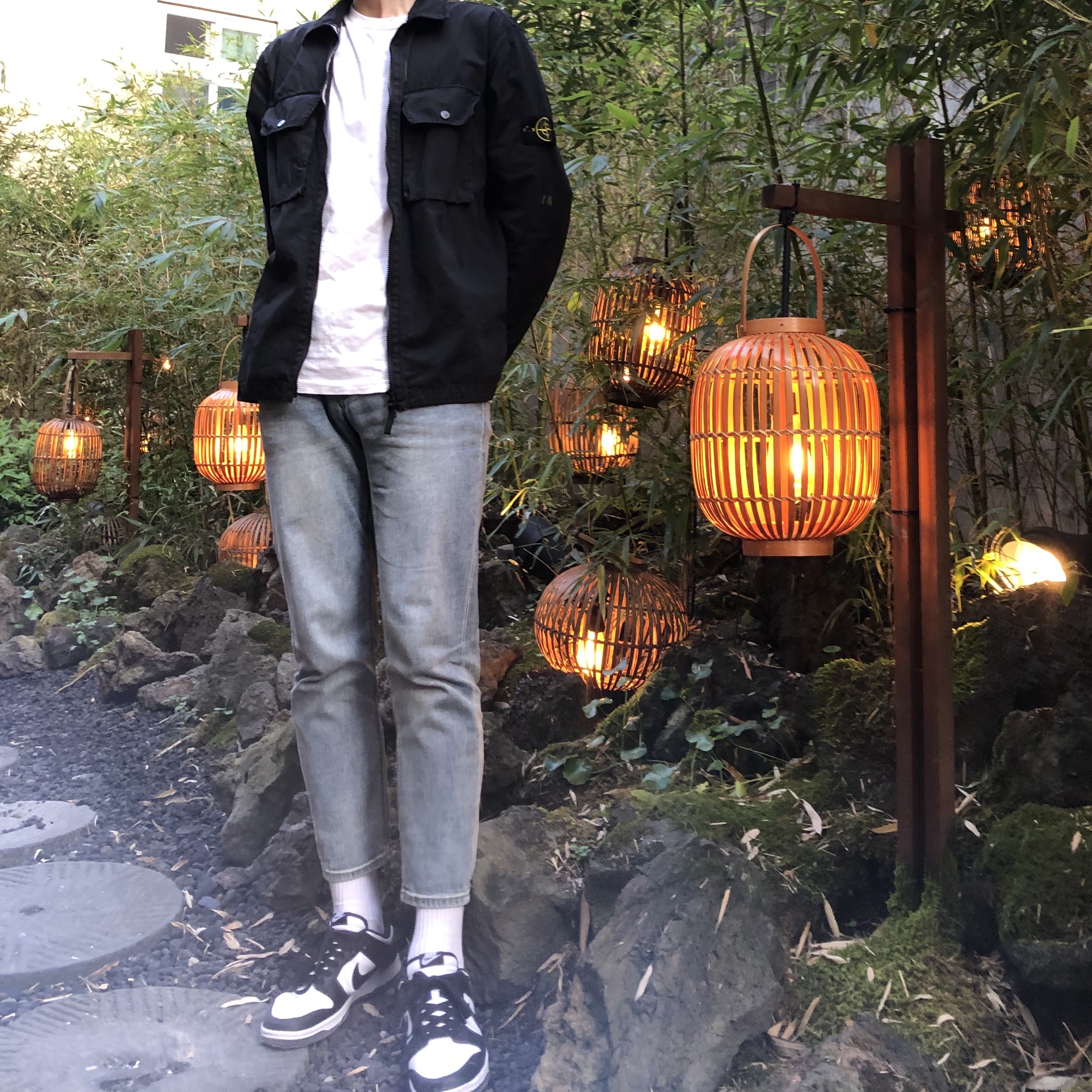 Stone Island 113WN T.CO+OLD Overshirt Black - 21FW, Nike Dunk Low Retro Black 착용 스타일