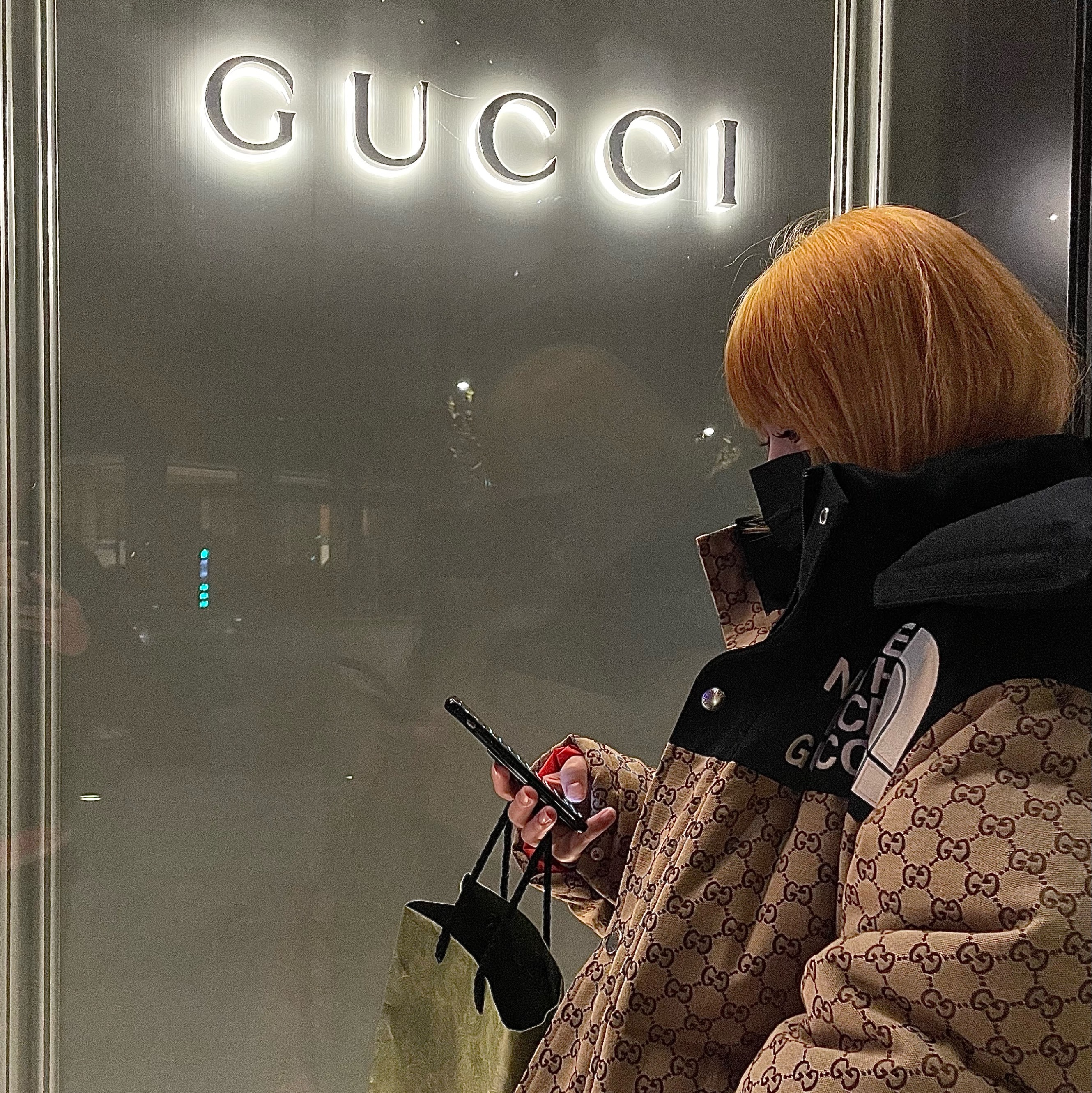 (W) Gucci x The North Face GG Padded Jacket Beige Ebony 착용 스타일