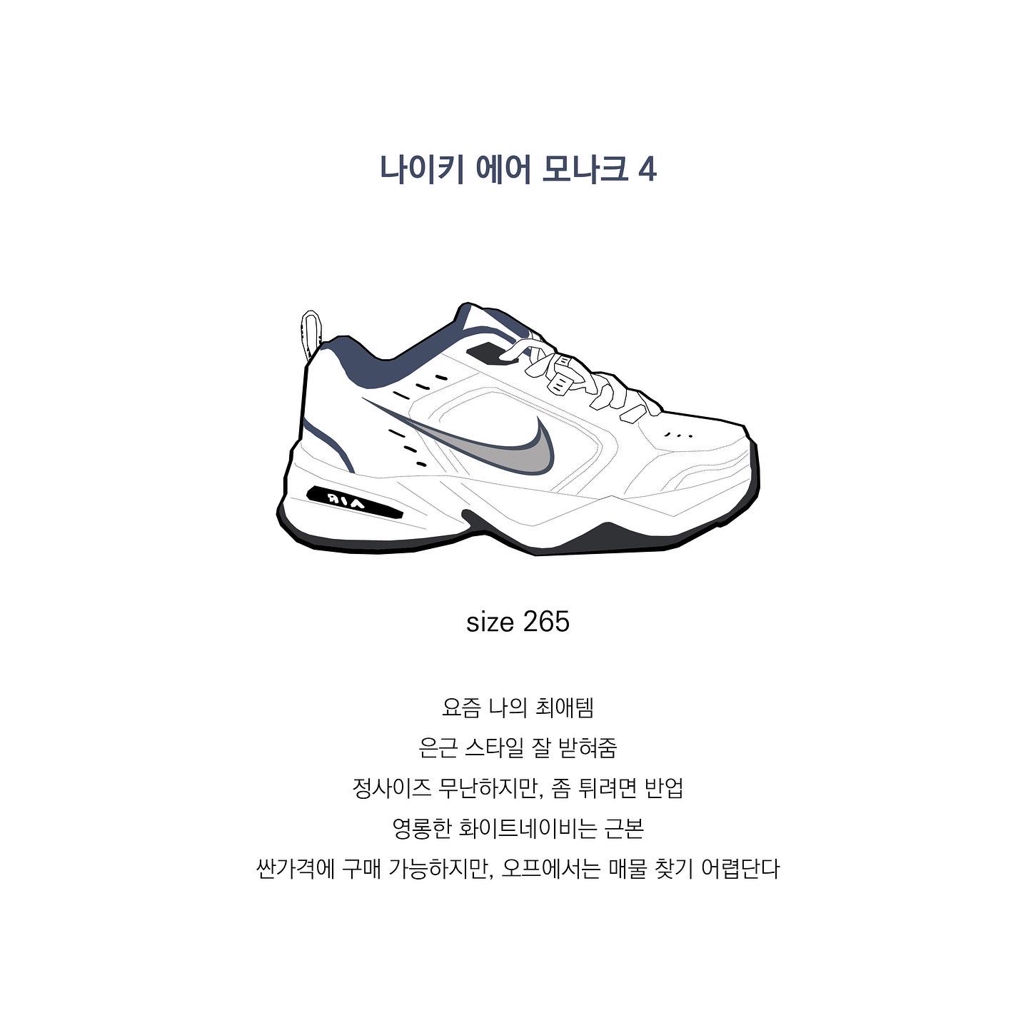 Nike Air Monarch IV White Navy 착용 스타일 - 1