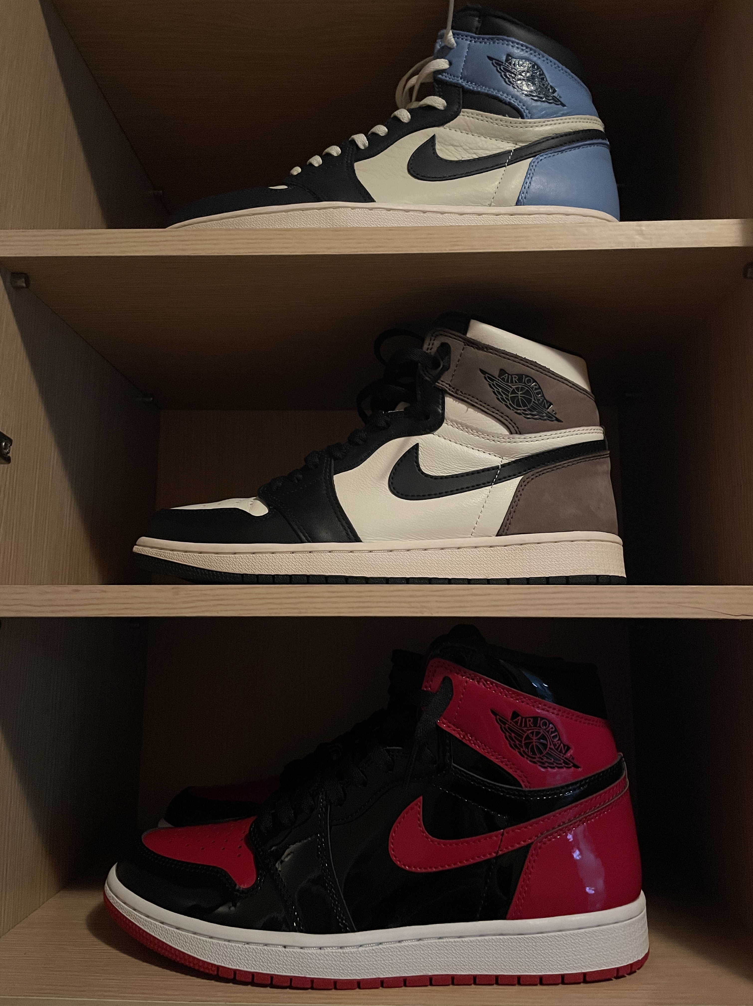 Jordan 1 Retro High OG Patent Bred, Jordan 1 Retro High OG Black Mocha 착용 스타일