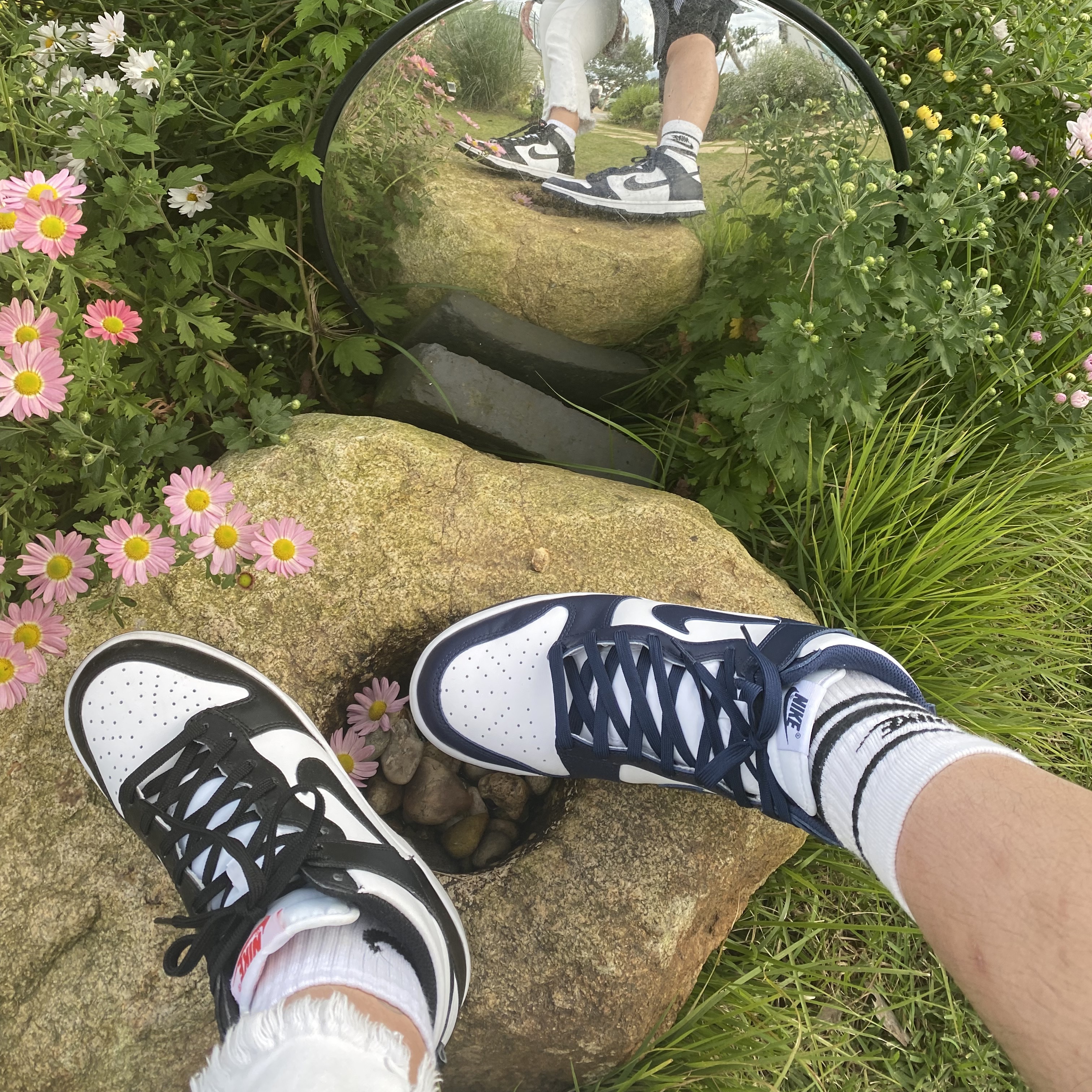 Nike Dunk High Retro Championship Navy, (W) Nike Dunk High Black and White 착용 스타일