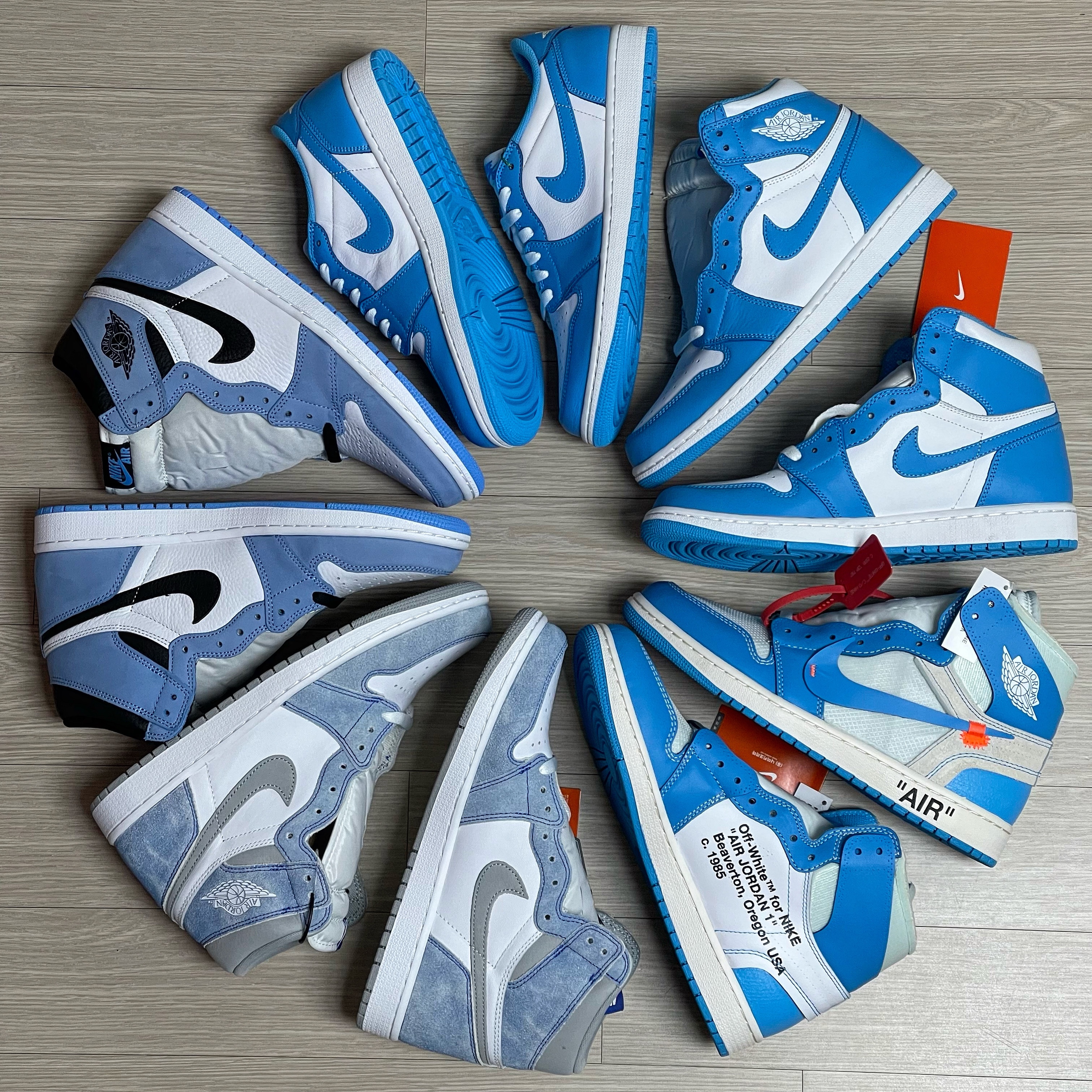 Jordan 1 Low SB UNC, Jordan 1 Retro High OG University Blue 착용 스타일