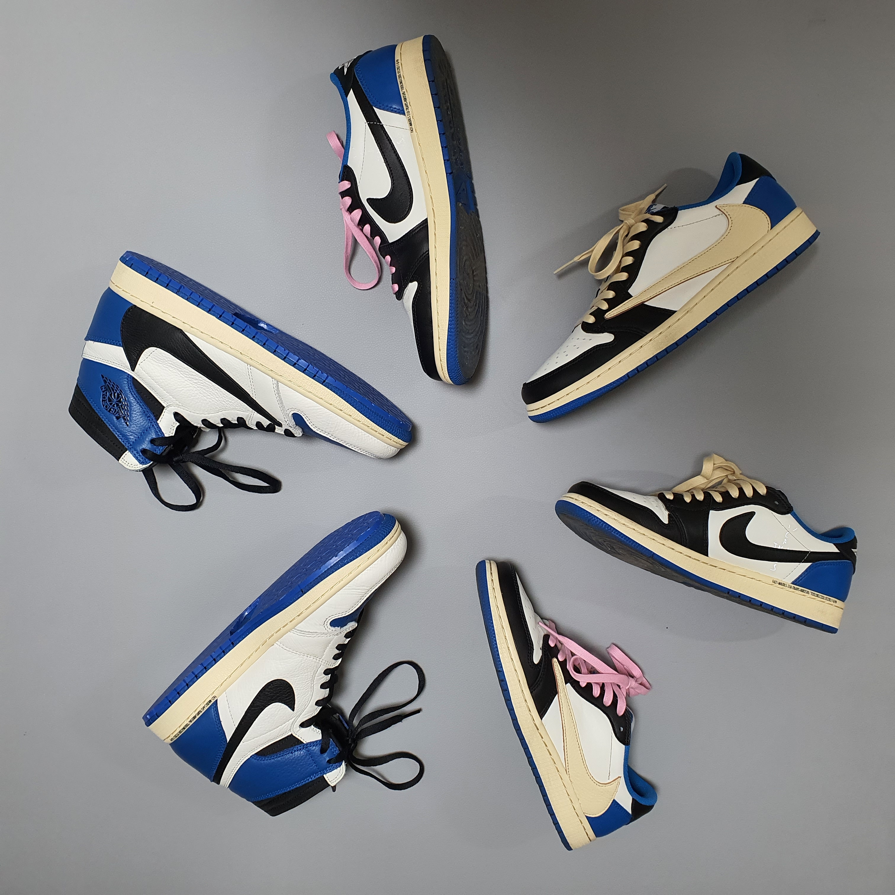 Jordan 1 x Travis Scott x Fragment Retro Low OG SP Military Blue, Jordan 1 x Travis Scott x Fragment Retro High OG SP Military Blue 착용 스타일 - 1