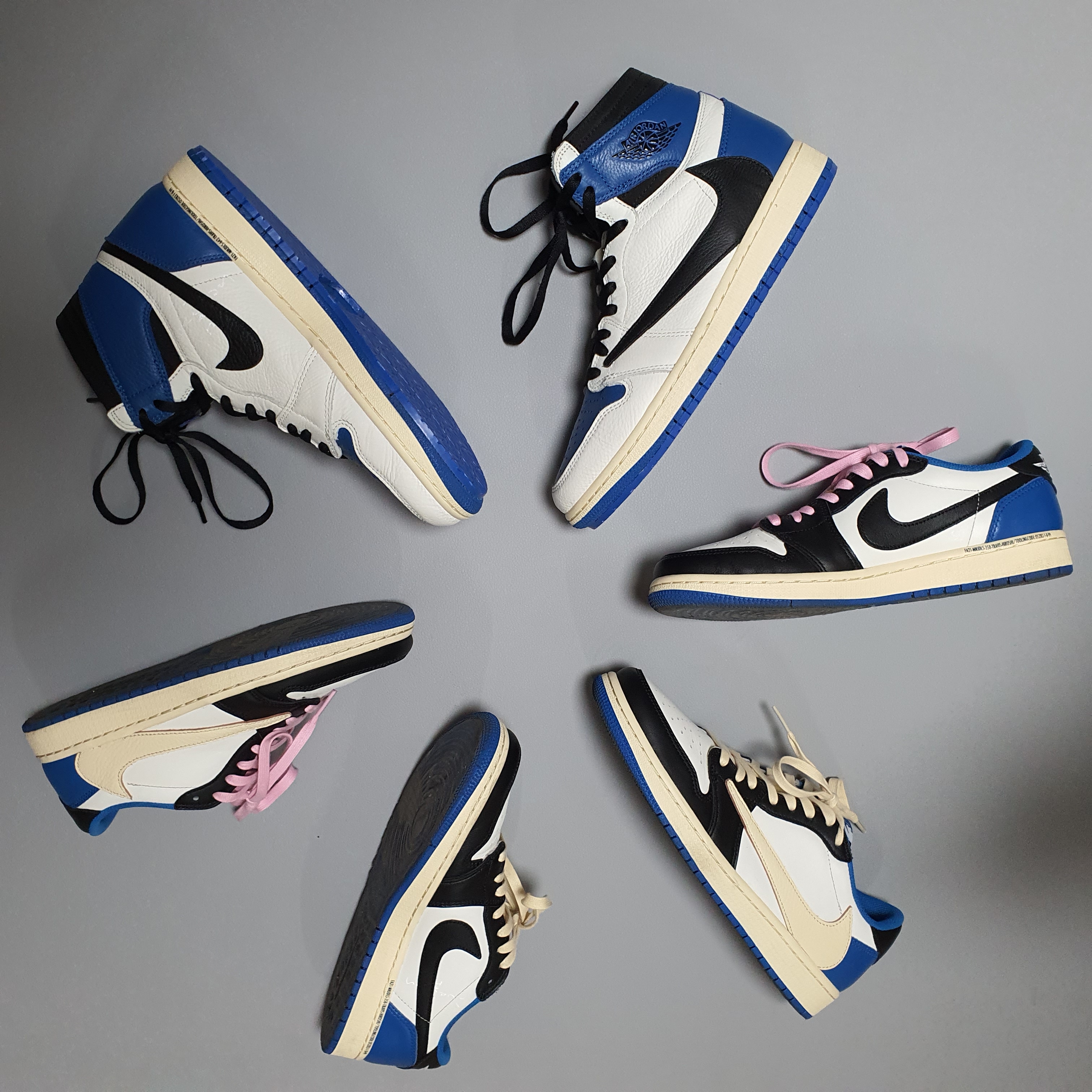 Jordan 1 x Travis Scott x Fragment Retro Low OG SP Military Blue, Jordan 1 x Travis Scott x Fragment Retro High OG SP Military Blue 착용 스타일 - 2