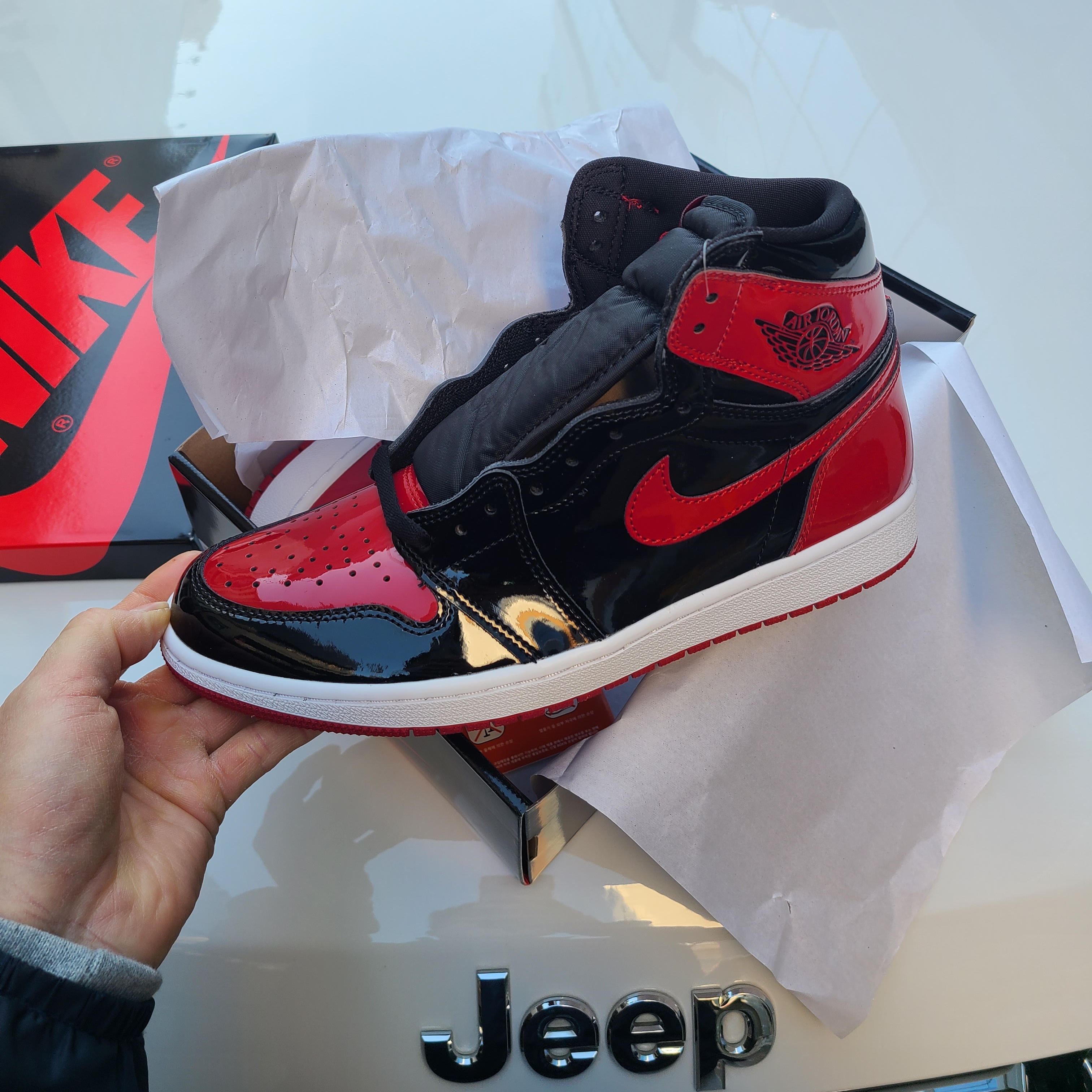 Jordan 1 Retro High OG Patent Bred 착용 스타일 - 1