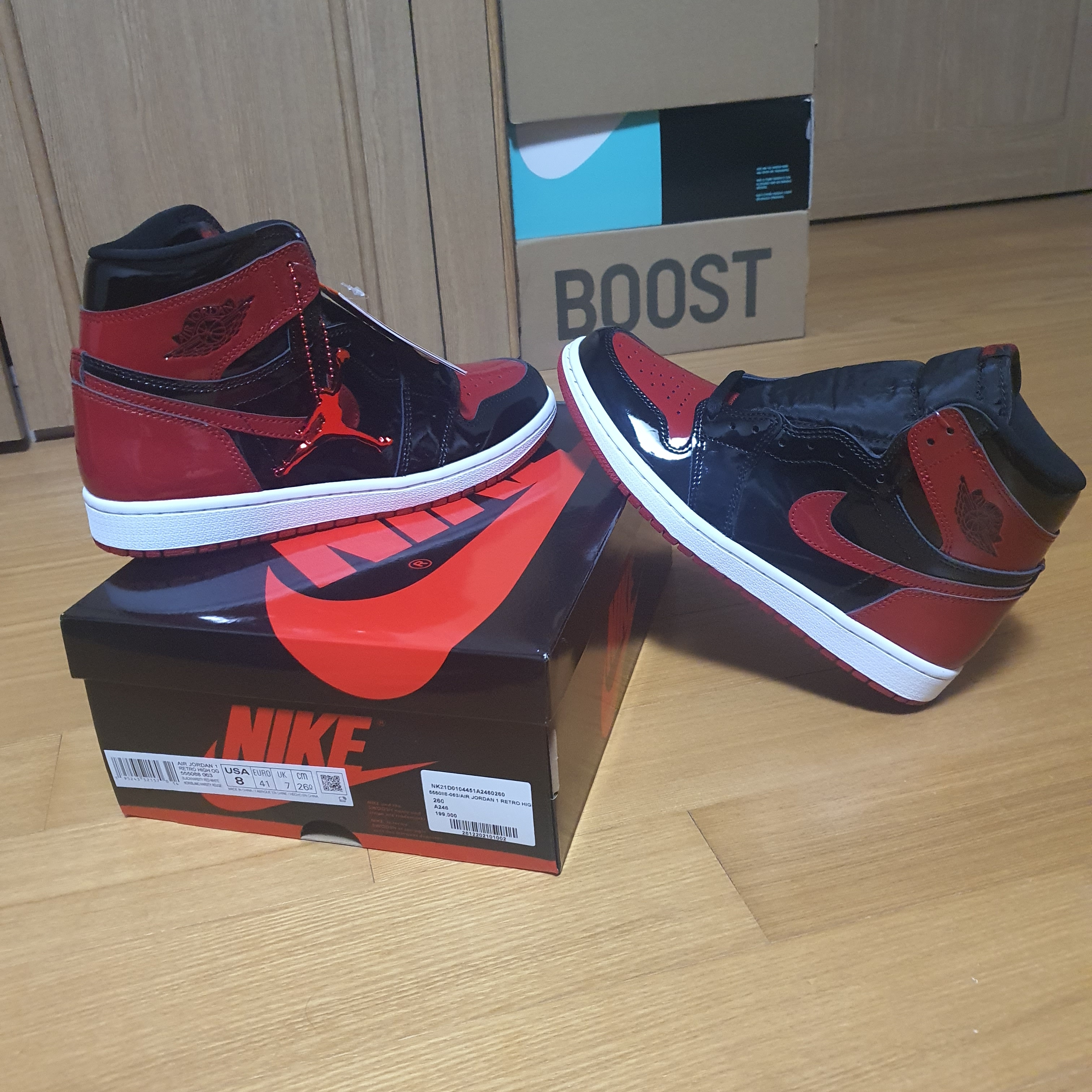 Jordan 1 Retro High OG Patent Bred 착용 스타일 - 2