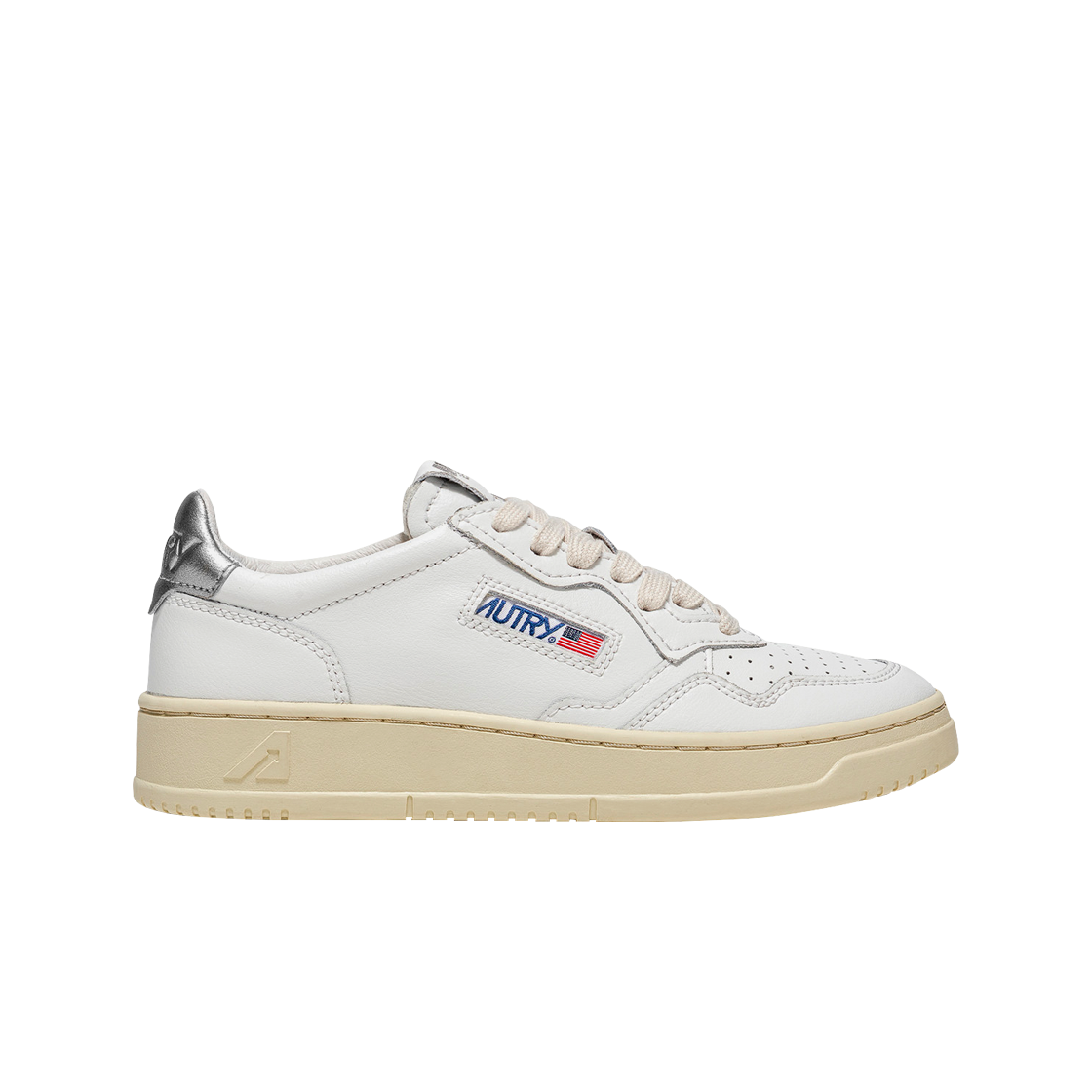 (W) 오트리 메달리스트 로우 레더 스니커즈 화이트 실버((W) Autry Medalist Low Leather Sneakers White Silver)
