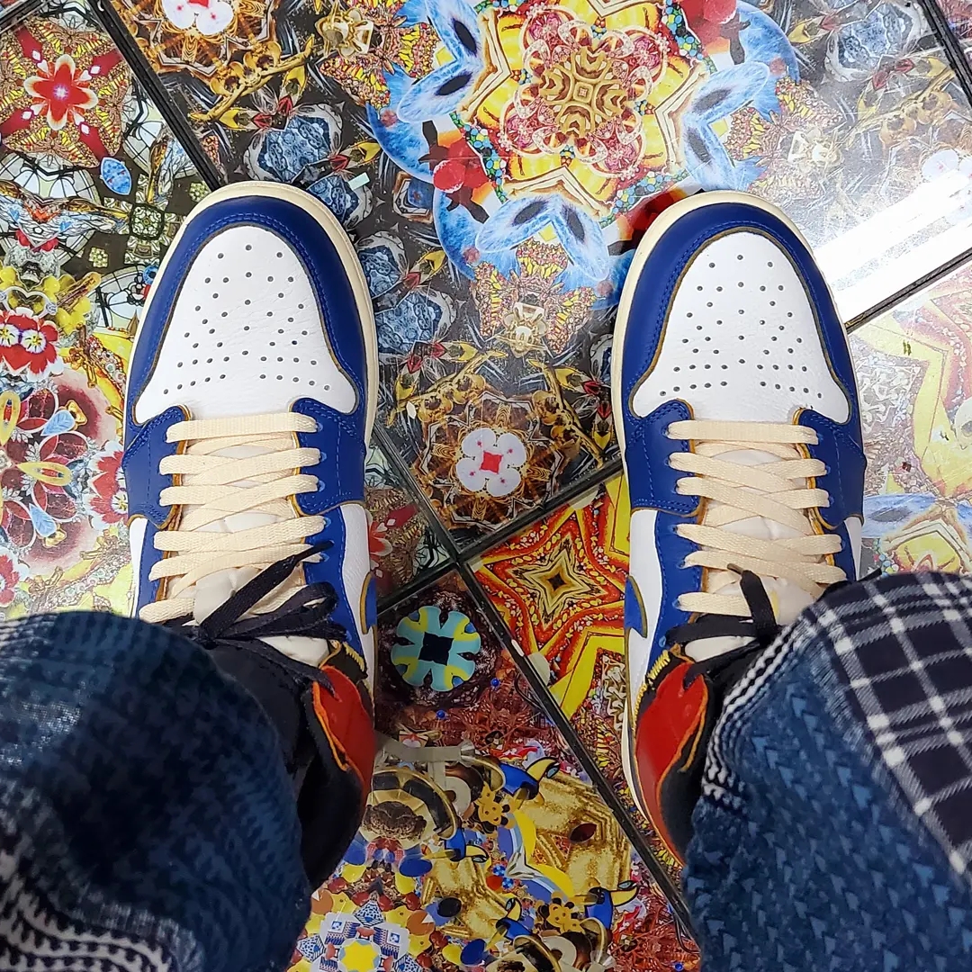 Jordan 1 x Travis Scott x Fragment Retro Low OG SP Military Blue, Jordan 1 x Travis Scott Retro Low OG SP Mocha 착용 스타일 - 5