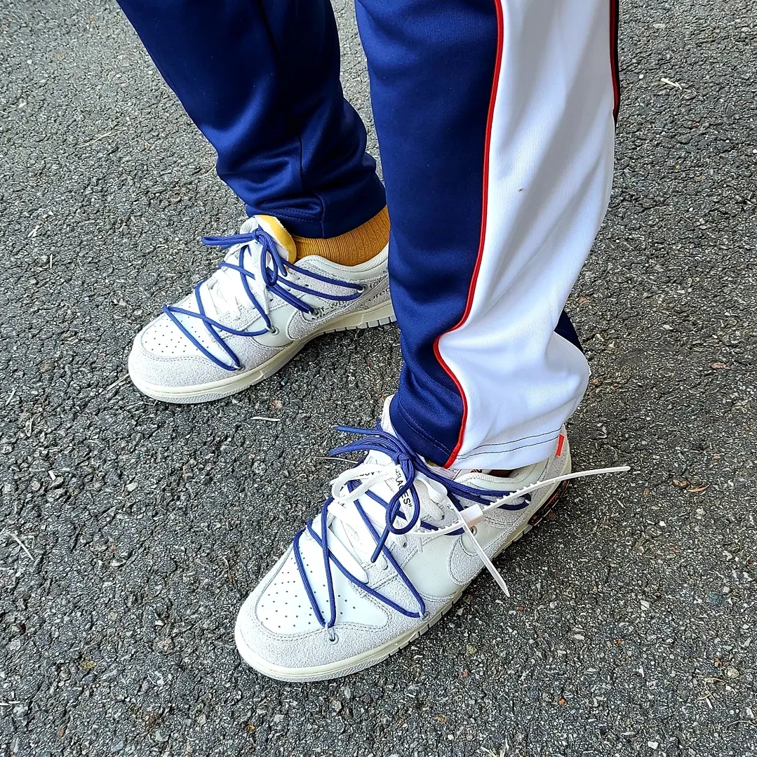 Nike x Sacai x Fragment LDWaffle Blackened Blue, Jordan 1 Retro Low OG Premium White Tan 착용 스타일 - 3