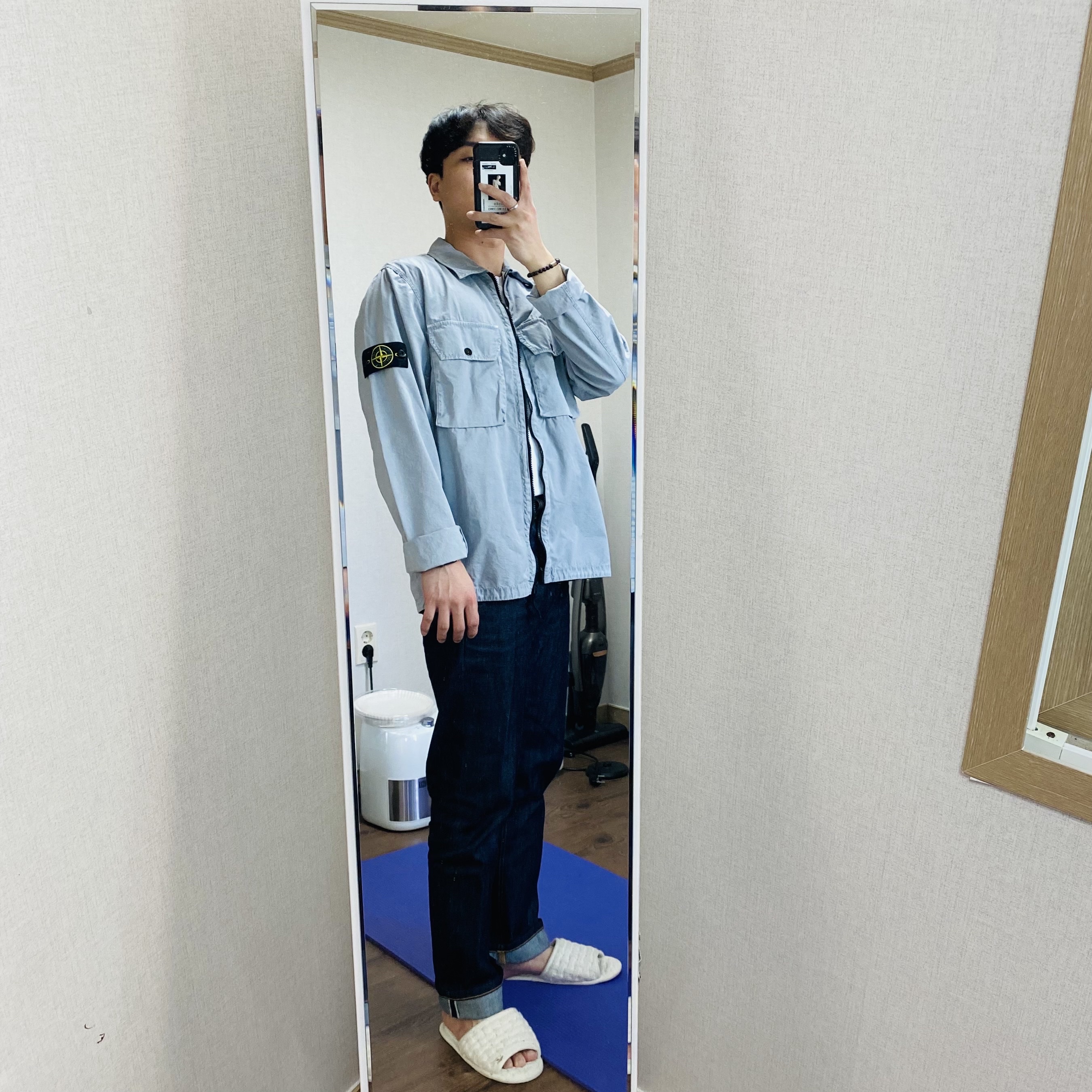 Stone Island 113WN T.CO+OLD Overshirt Light Grey - 21FW 착용 스타일