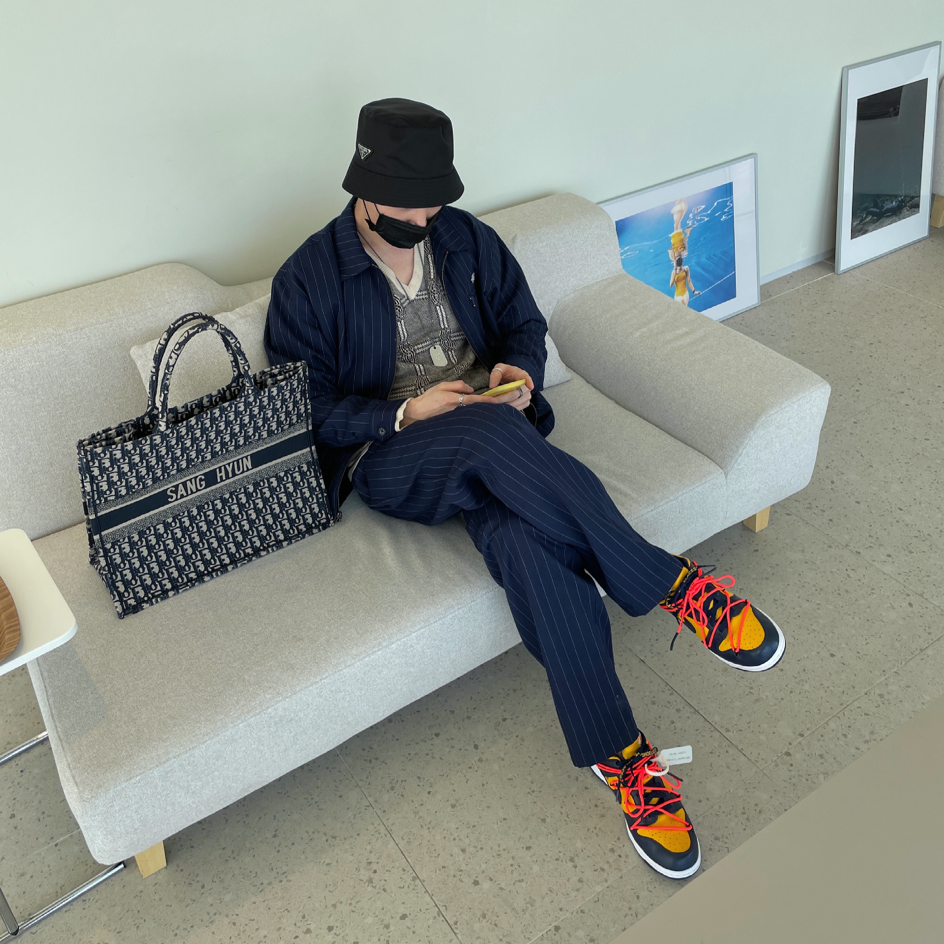 Nike x Off-White Dunk Low University Gold Midnight Navy 착용 스타일