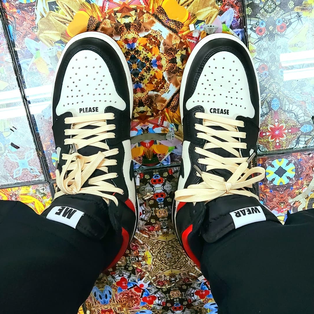 Jordan 1 x Travis Scott x Fragment Retro High OG SP Military Blue, Jordan 1 Retro High Not for Resale Varsity Red 착용 스타일 - 2