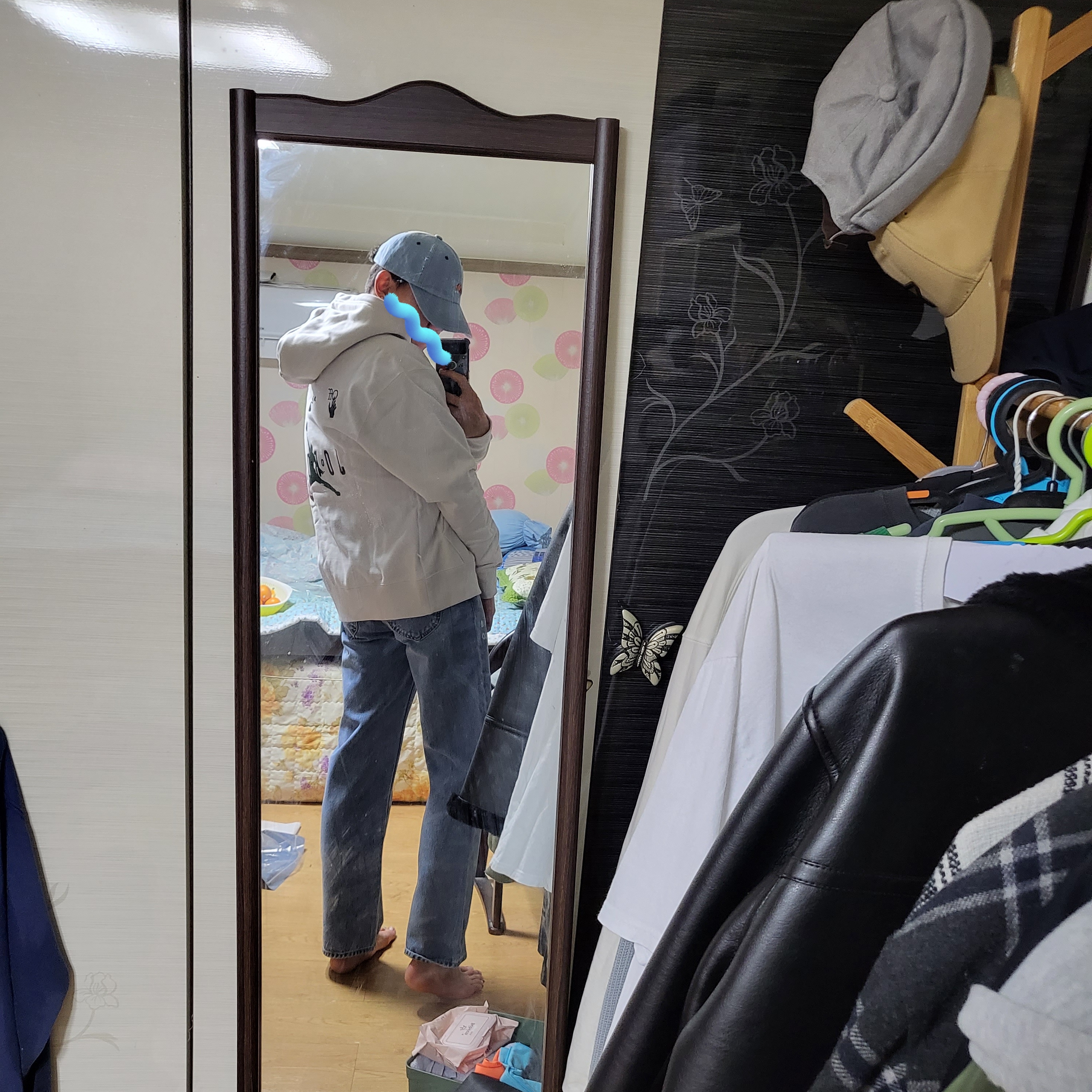 IAB Studio x Lee Denim Jeans Indigo Navy, Jordan x Off-White Hoodie Phantom - Asia 착용 스타일 - 2